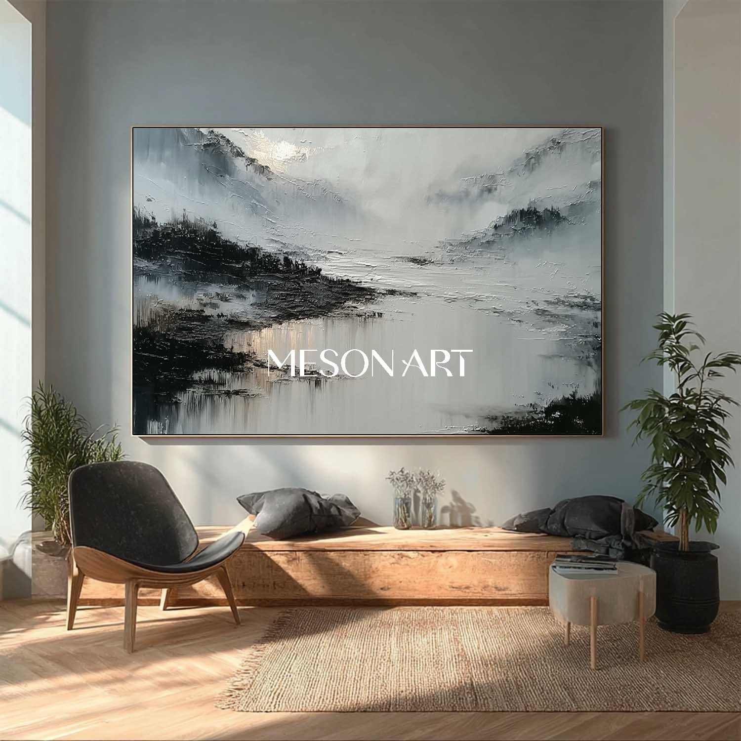 Shop Big Abstract Black Plaster Wall Art Minimalist Canvas Hallway