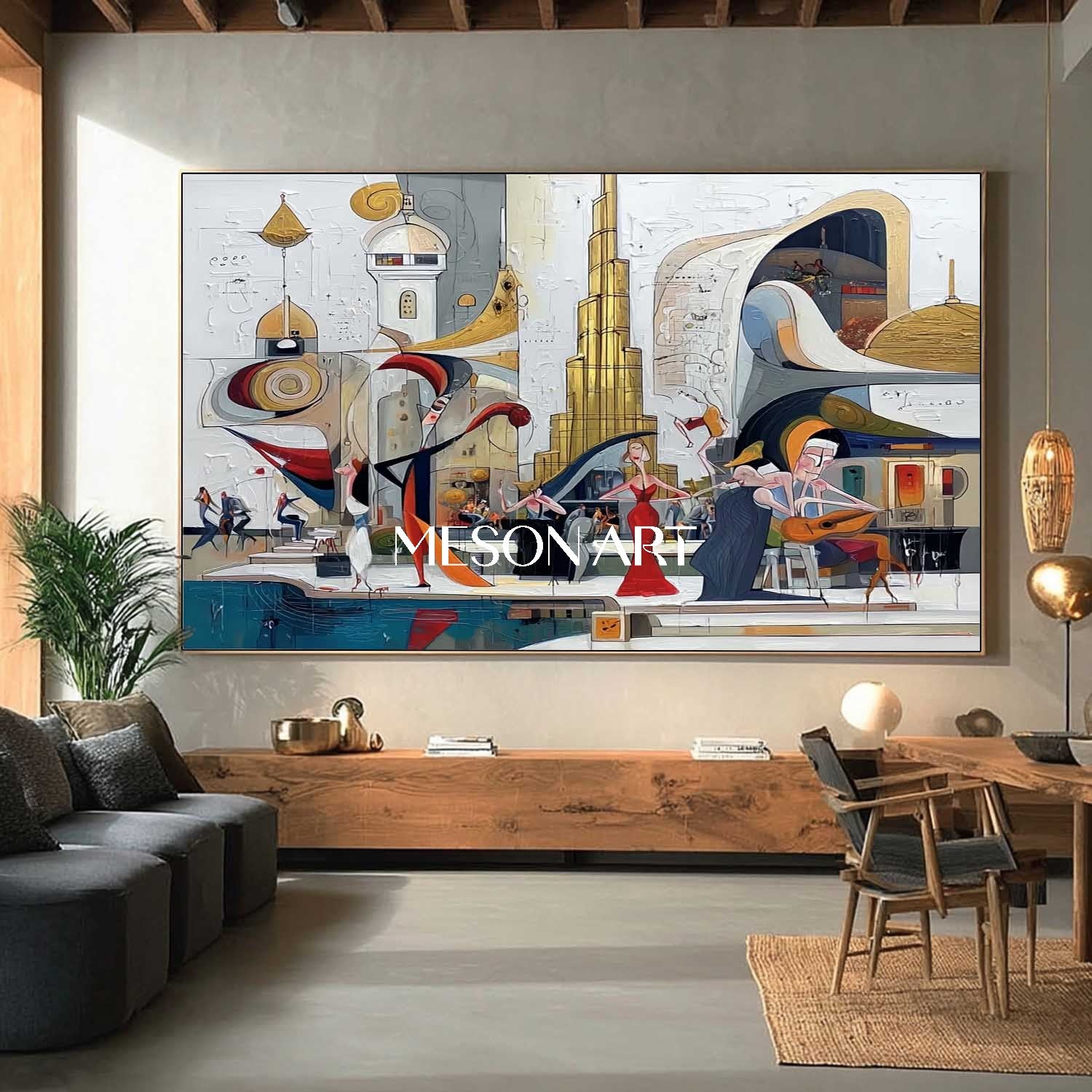 Colorful Cubism Abstract Painting Oversized Horizontal Wall Art