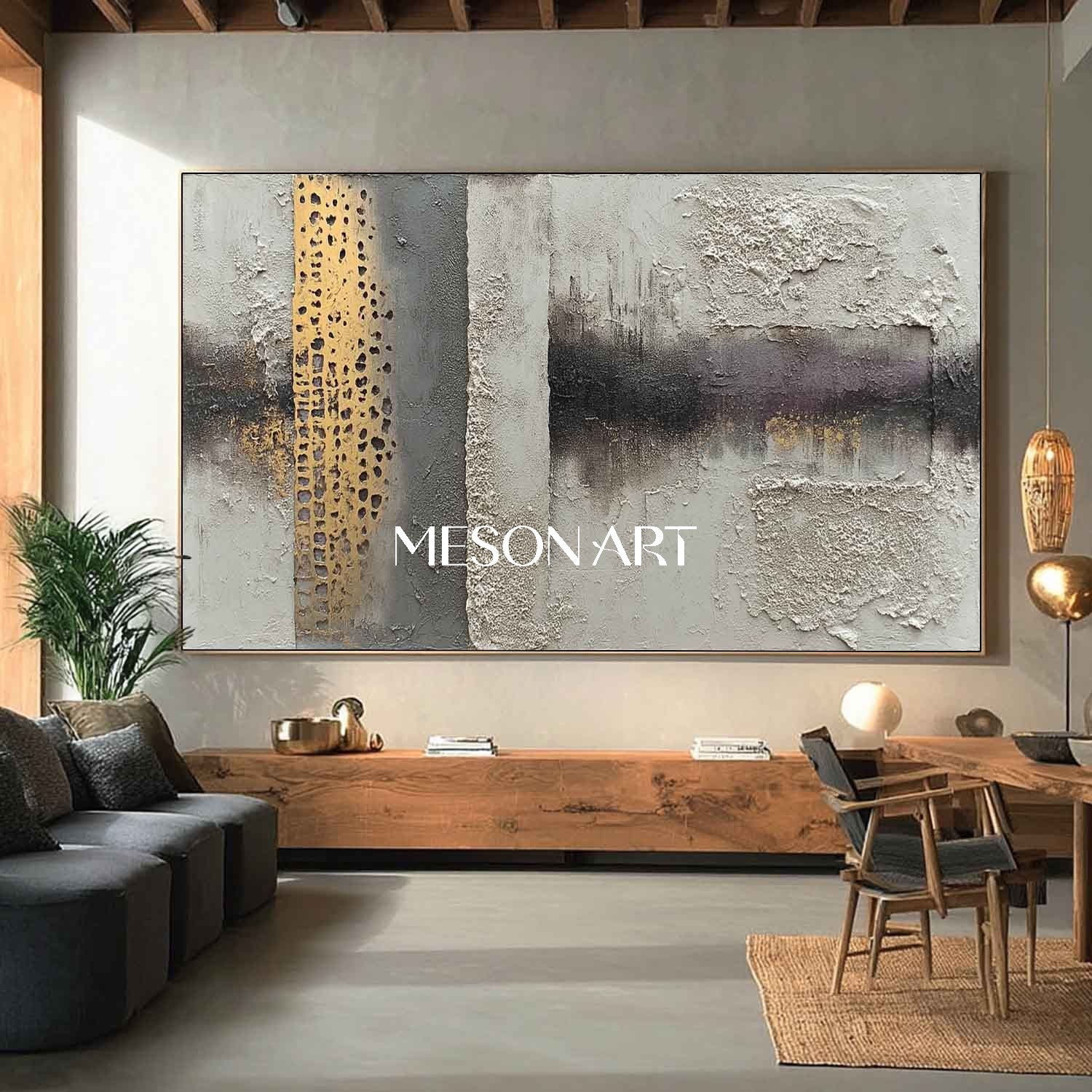 Luxury Gold Textured Wabi-Sabi Industrial Abstract Canvas Wall Art