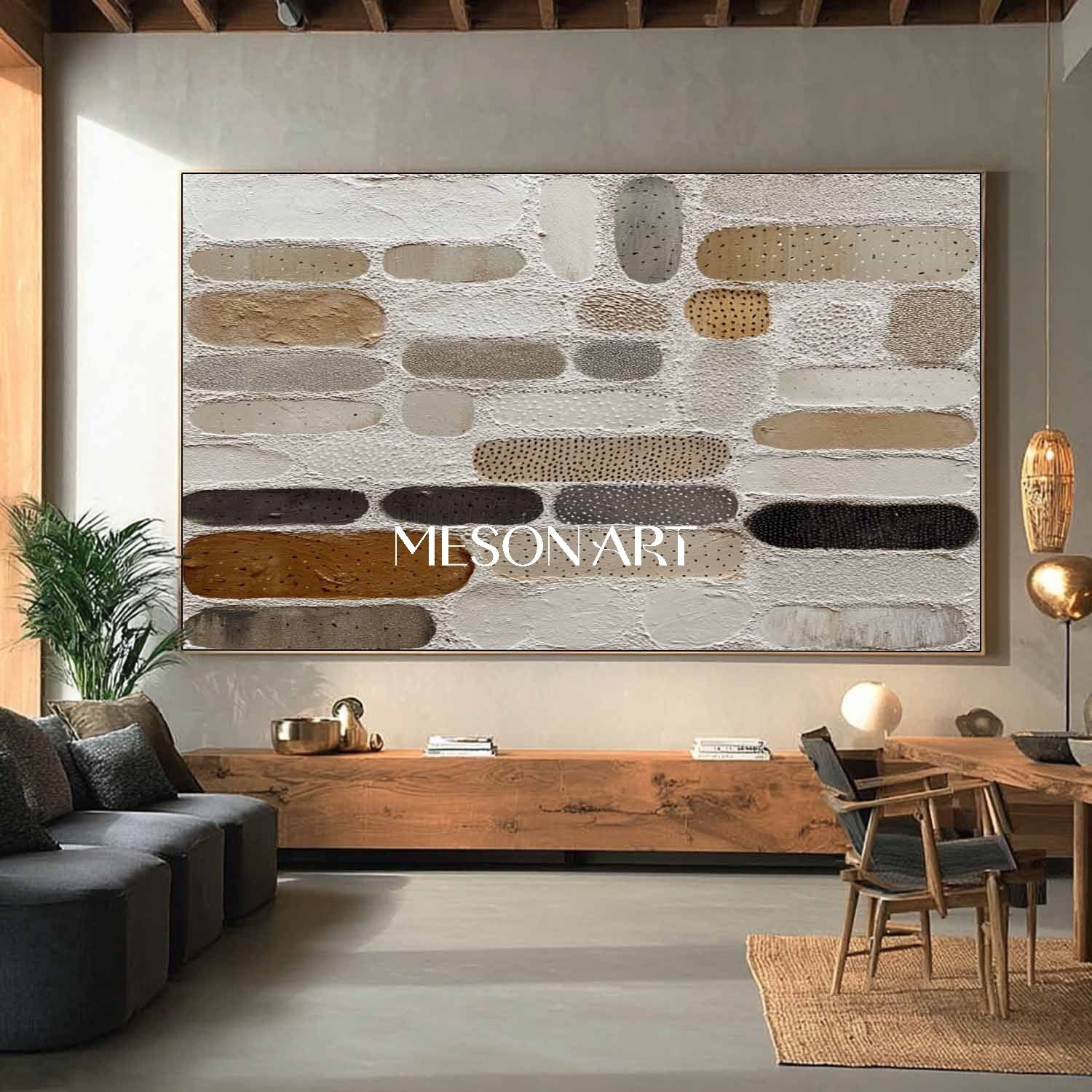 Earthy Tones Wabi-Sabi Framed Canvas Plaster Painting Fall Art Bedroom