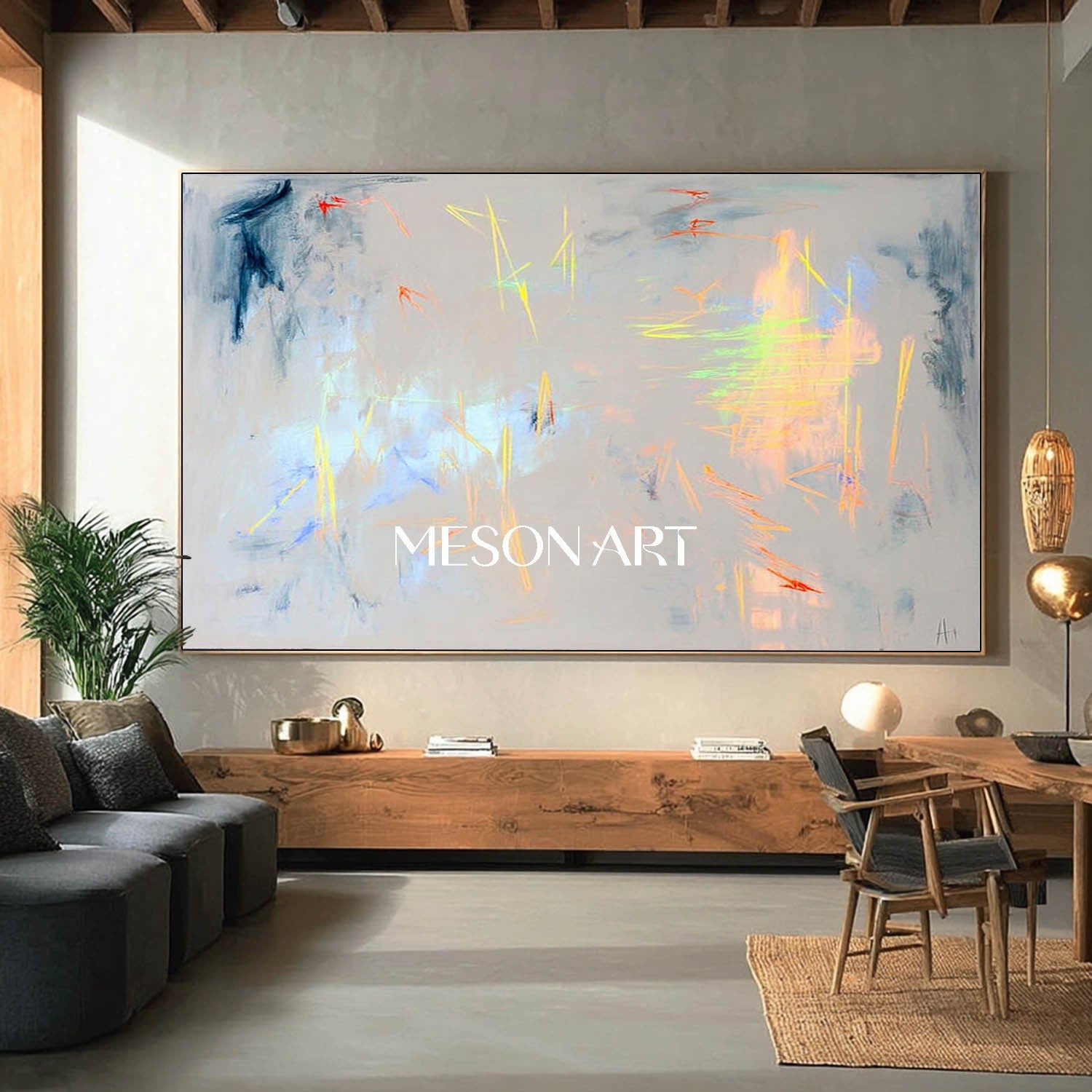 Light Gray Neon Abstract Canvas Modern Wall Art Decor for Bedroom Buy