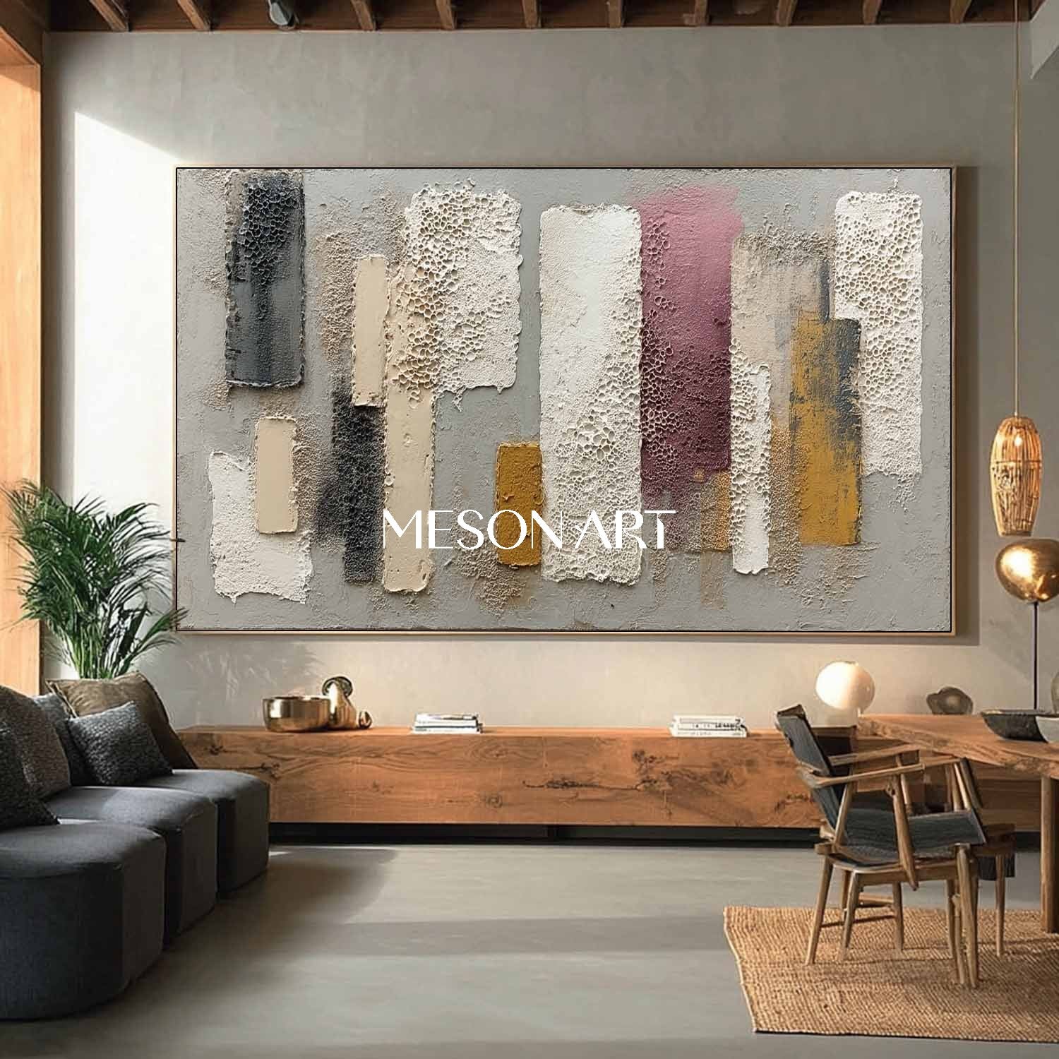 Contemporary Wabi-Sabi Geometric Art Large Colorful Wall Decor Hallway