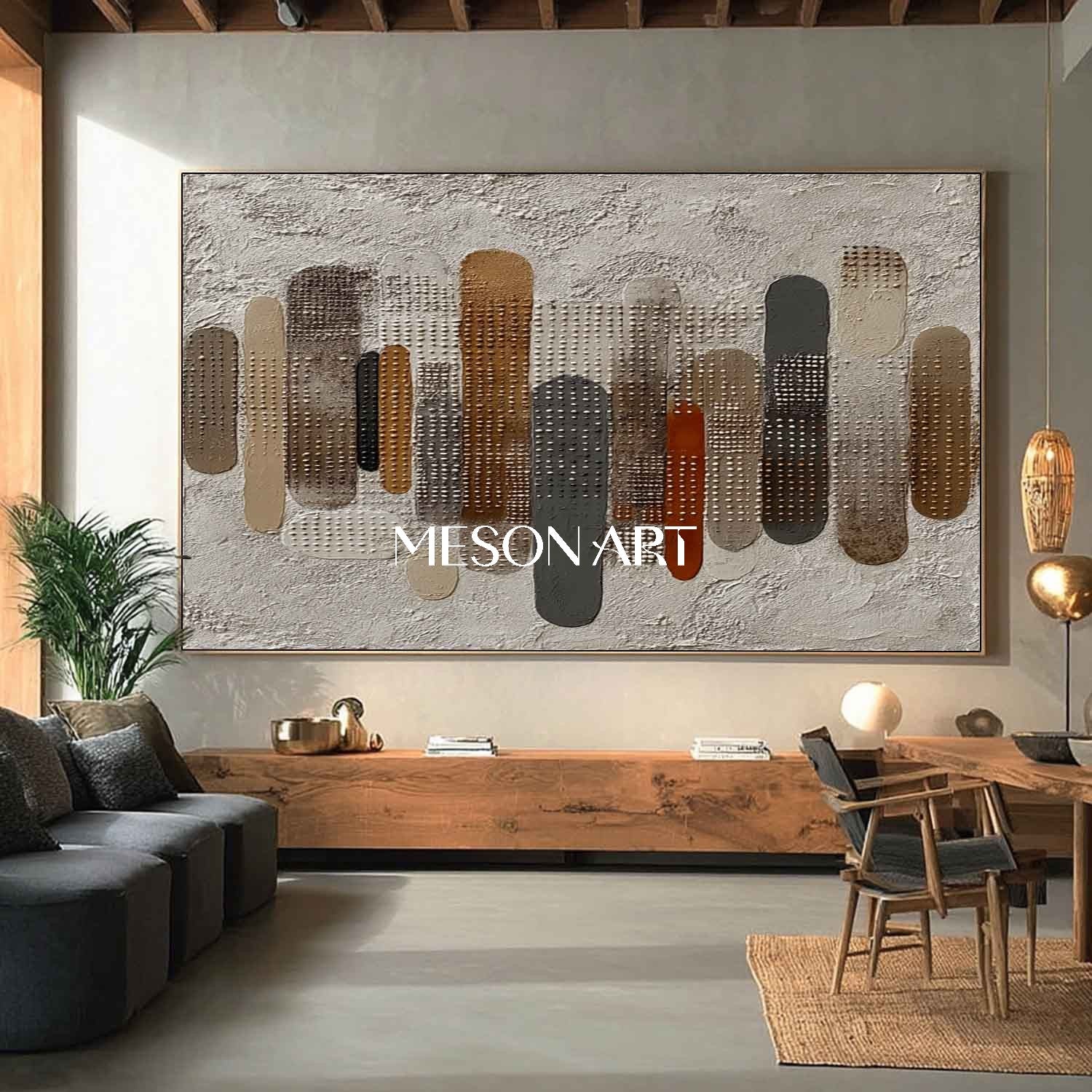 Large 3D Textured Fall Wall Art Wabi-Sabi Earthy Plaster On Sale