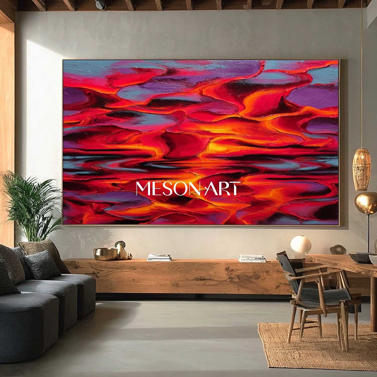 Bold Crimson Textured Abstract Painting Hand Painted Modern Wall Art