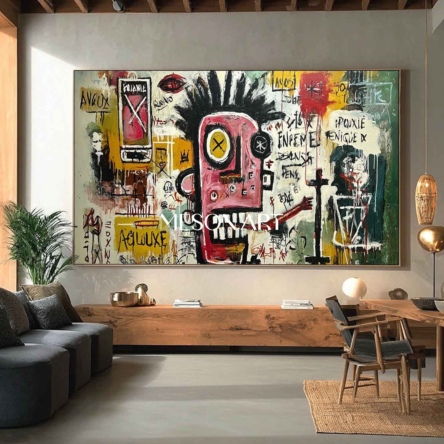 Basquiat Style Abstract Graffiti Hand Painted Canvas Urban Wall Art