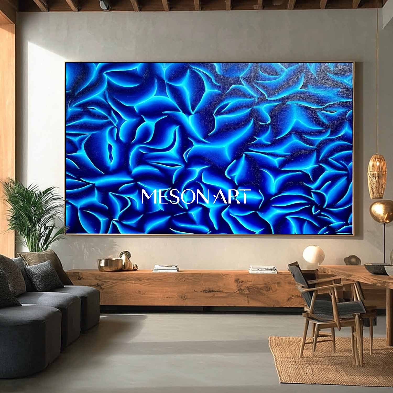 Blue Abstract Modern Art Canvas Painting Large Interior Wall Art Decor