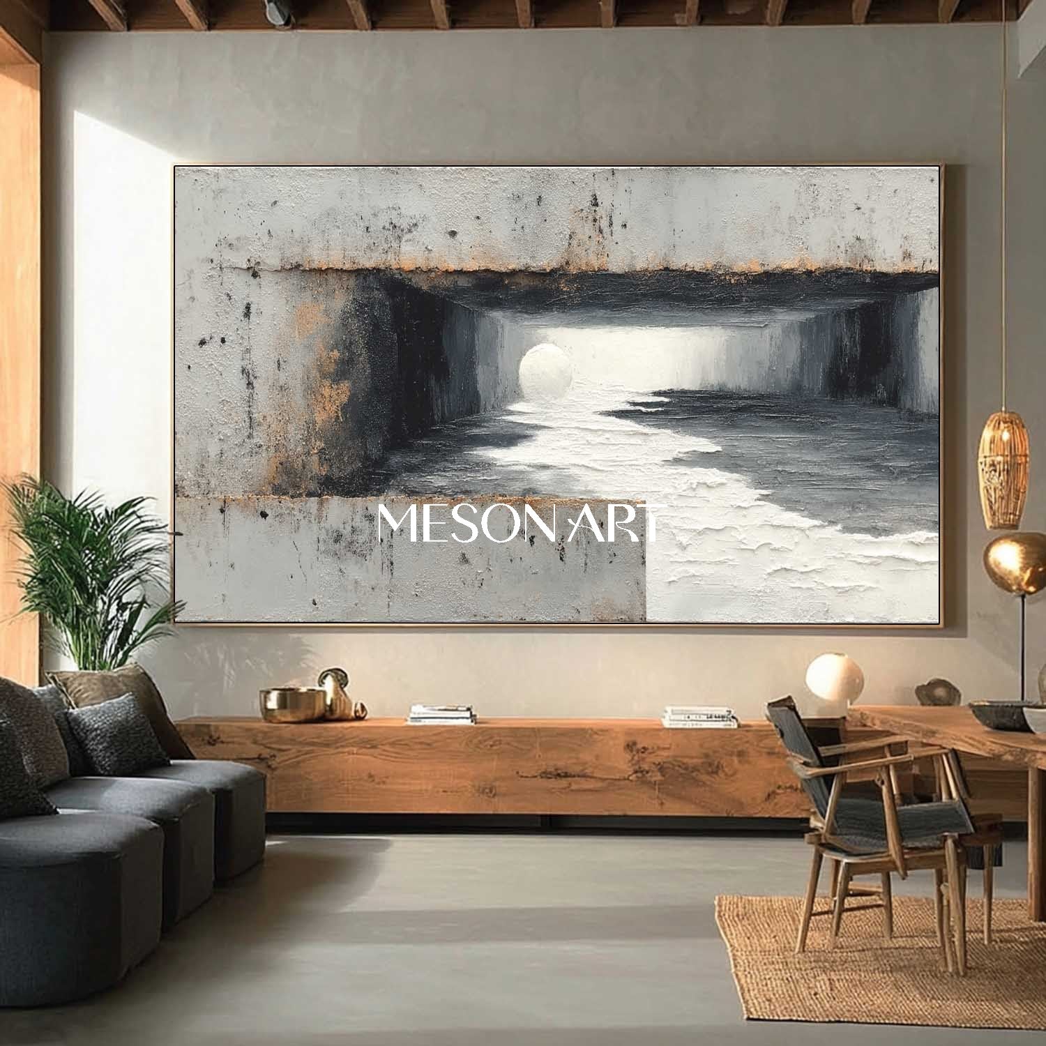 Extra Large Wabi-Sabi Black Abstract Textured Art Framed Wall Canvas