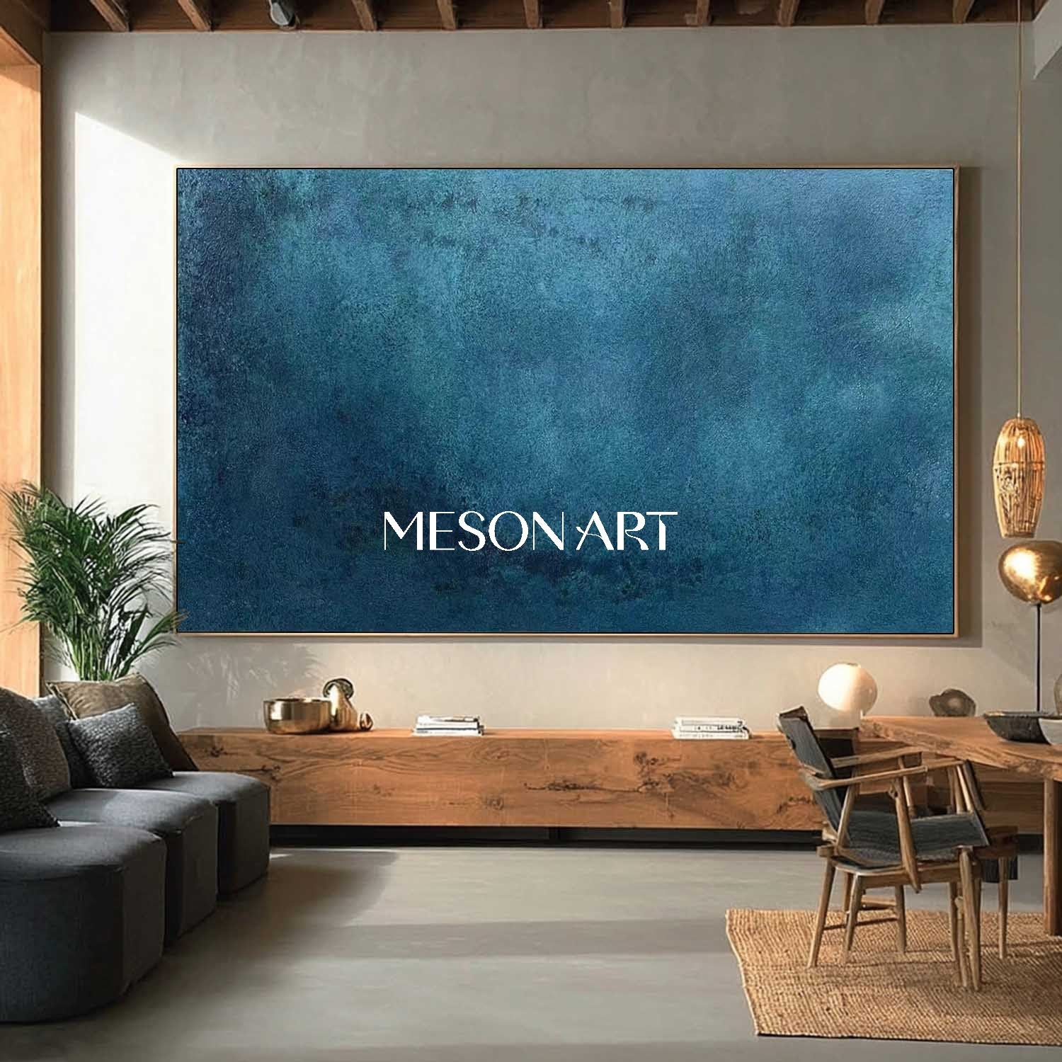 Large Blue Abstract Art Contemporary Blue Abstract Art Decor for Living Room