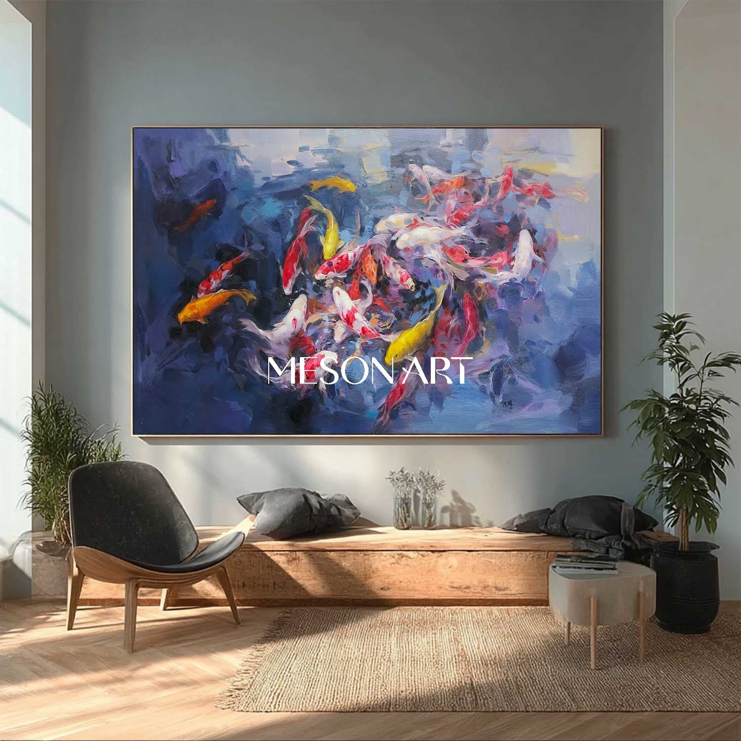 Colorful Koi Fish Wall Art Hand-Painted Abstract Energy Canvas fo Home