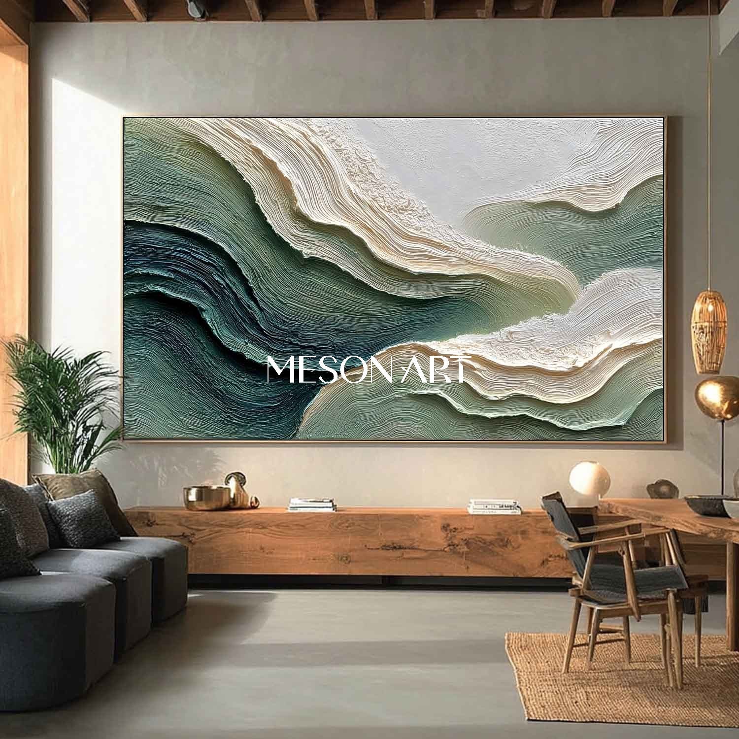 3D Green Mountain Texture Canvas Wall Painting Green Gable Wall Decor