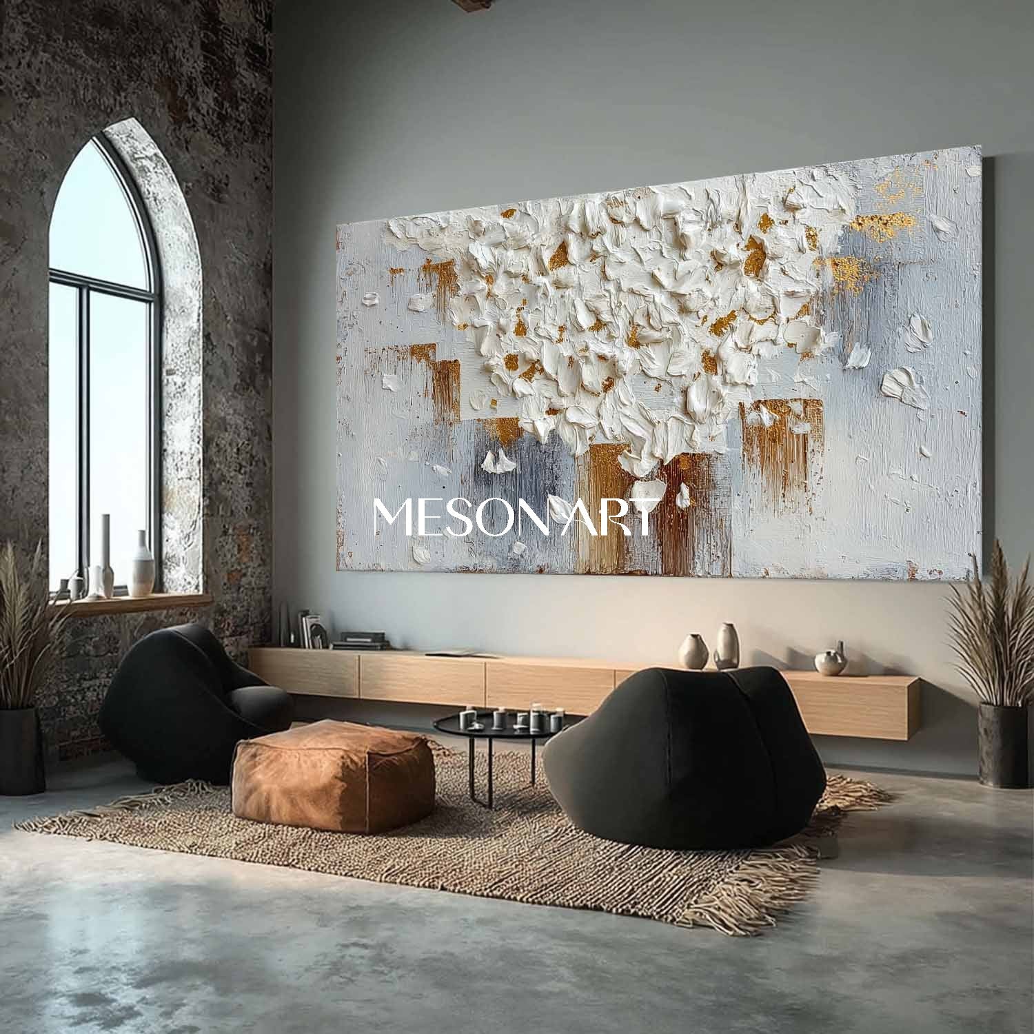 Modern Luxury Abstract Plaster Wall Art Neutral Color Framed Canvas