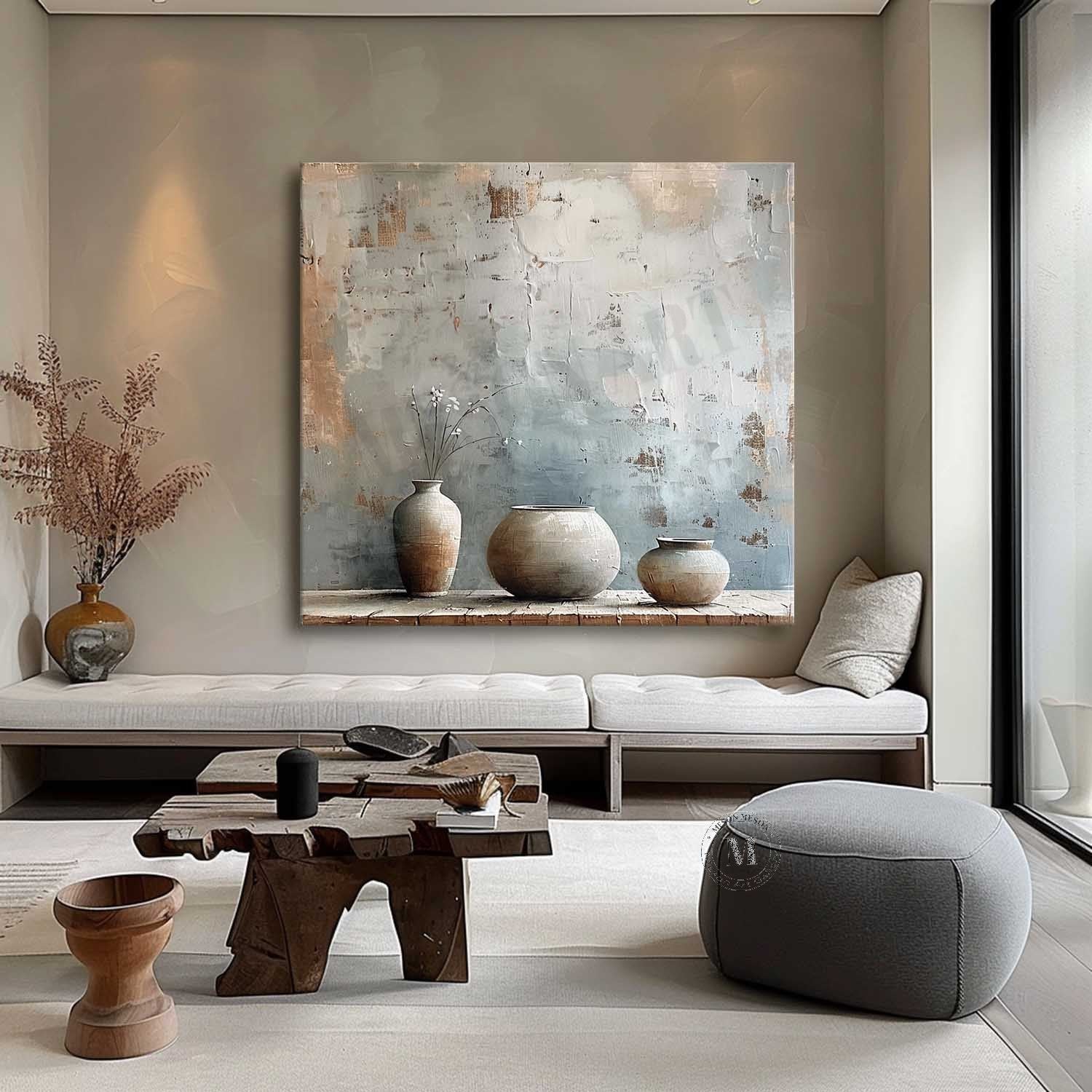 Clay Pot Art for Sale Ceramic Vase Still Life Painting Gray Clay Pot Canvas Wall Art Decoration