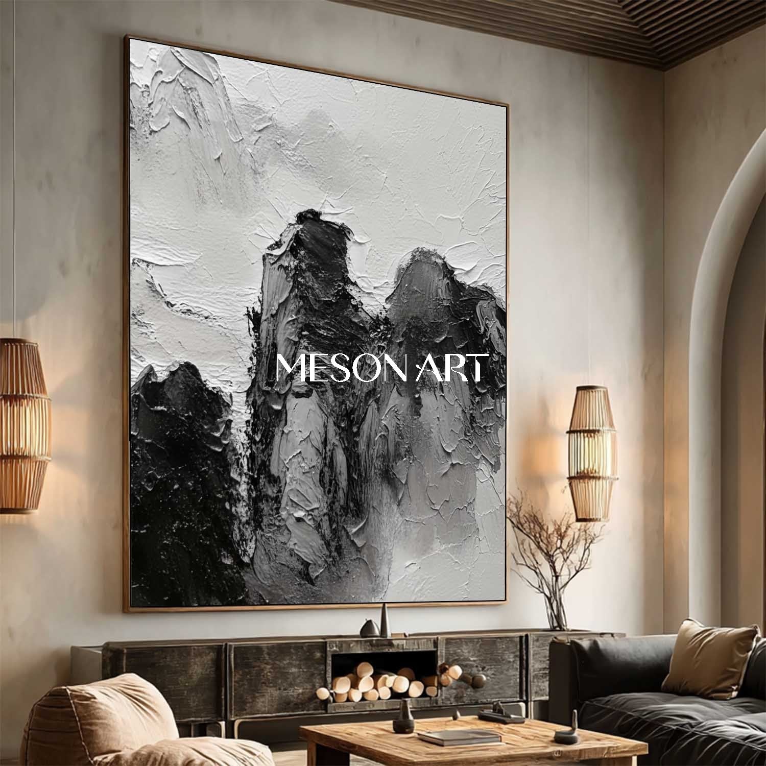 3D Textured Large Wabi Sabi Wall Art Black Framed Canvas Living Room