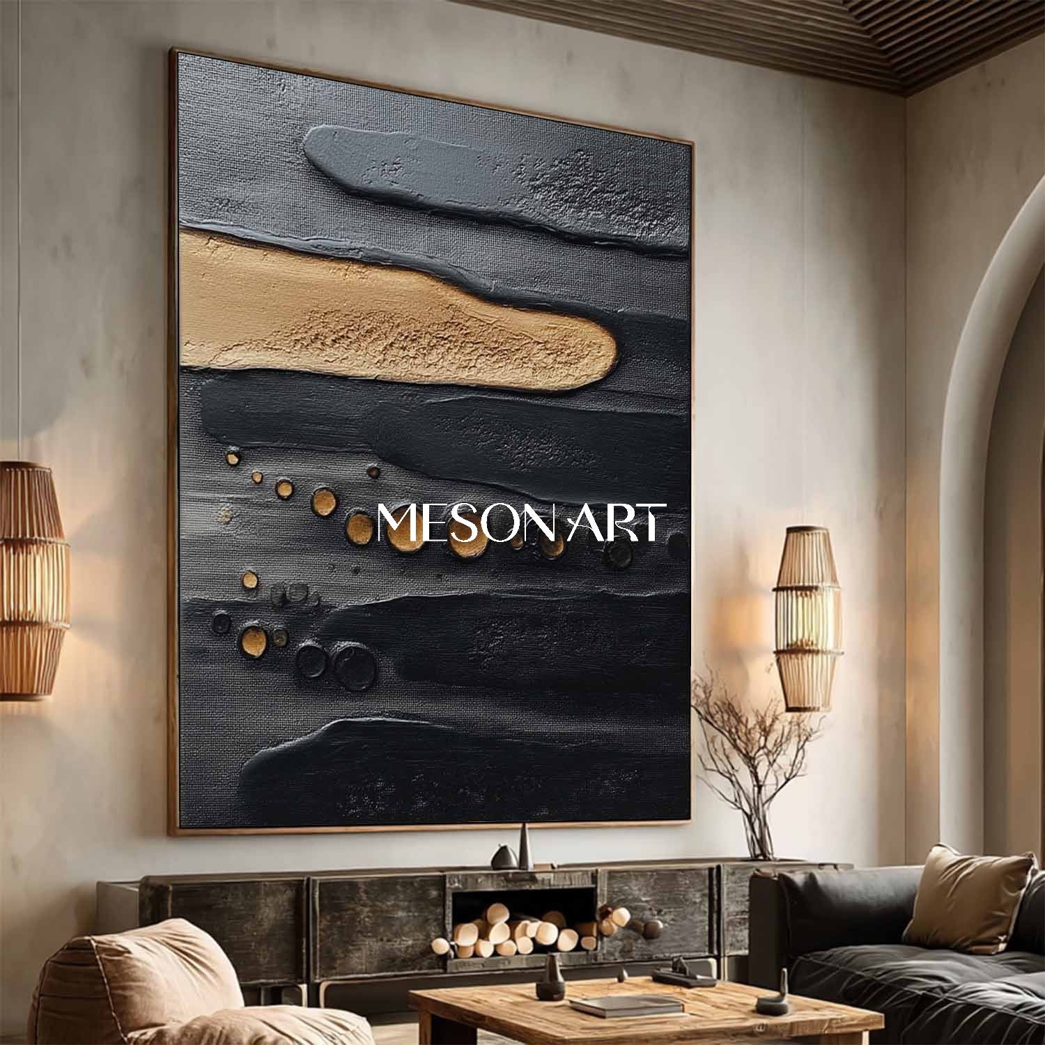 Order Modern Black and Gold Minimalist Art Contemporary Living Room