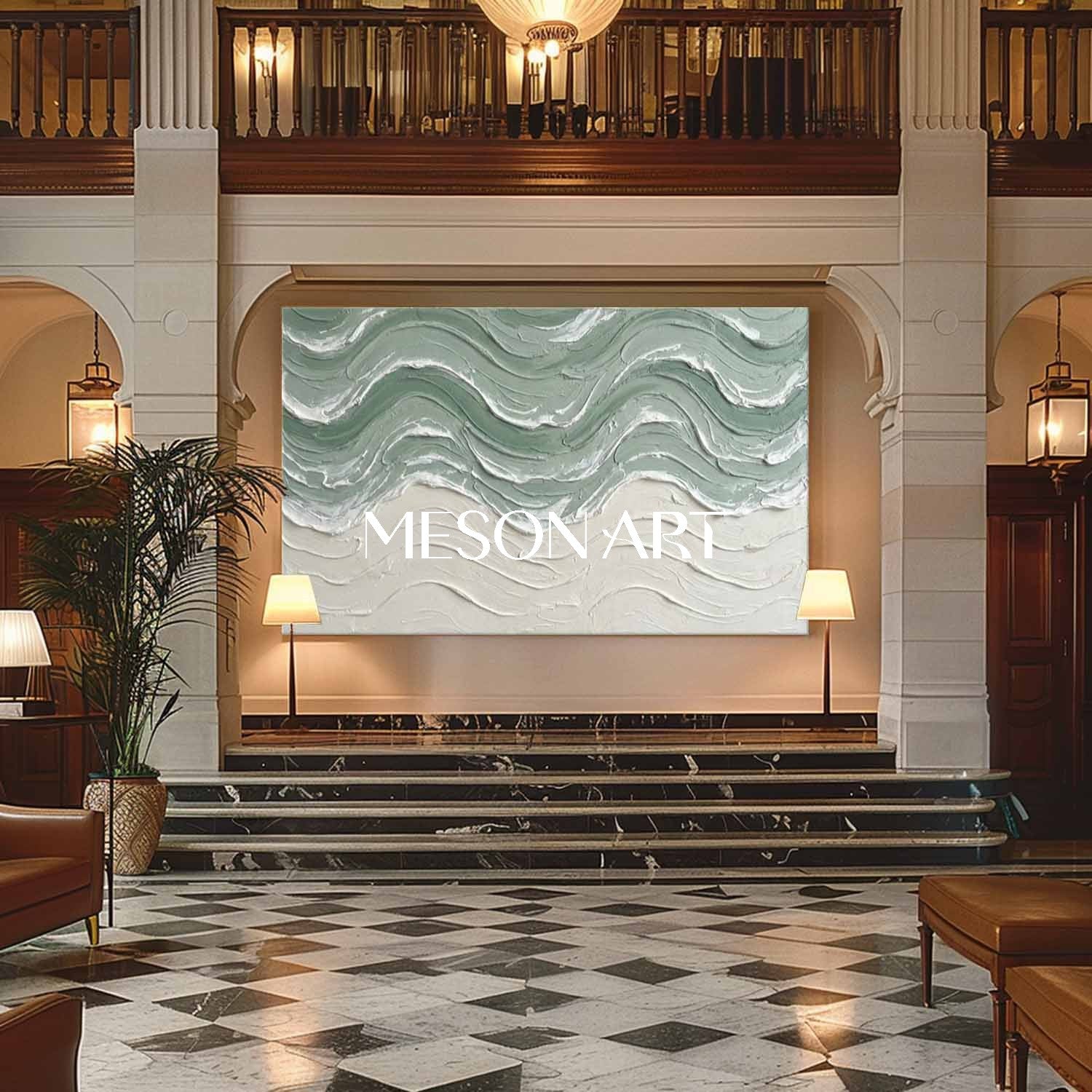 Overlapping White And Beige Wave Painting Abstract Interior Design Wall Decor