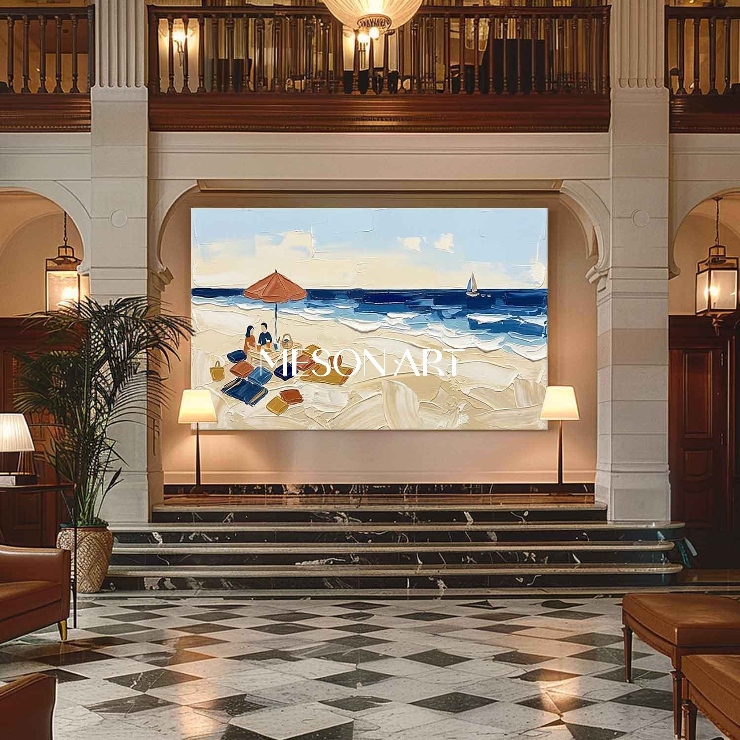 Beach Picnic Impasto Painting Textured Wall Art Buy Modern 3D Landscape Art Shop Online