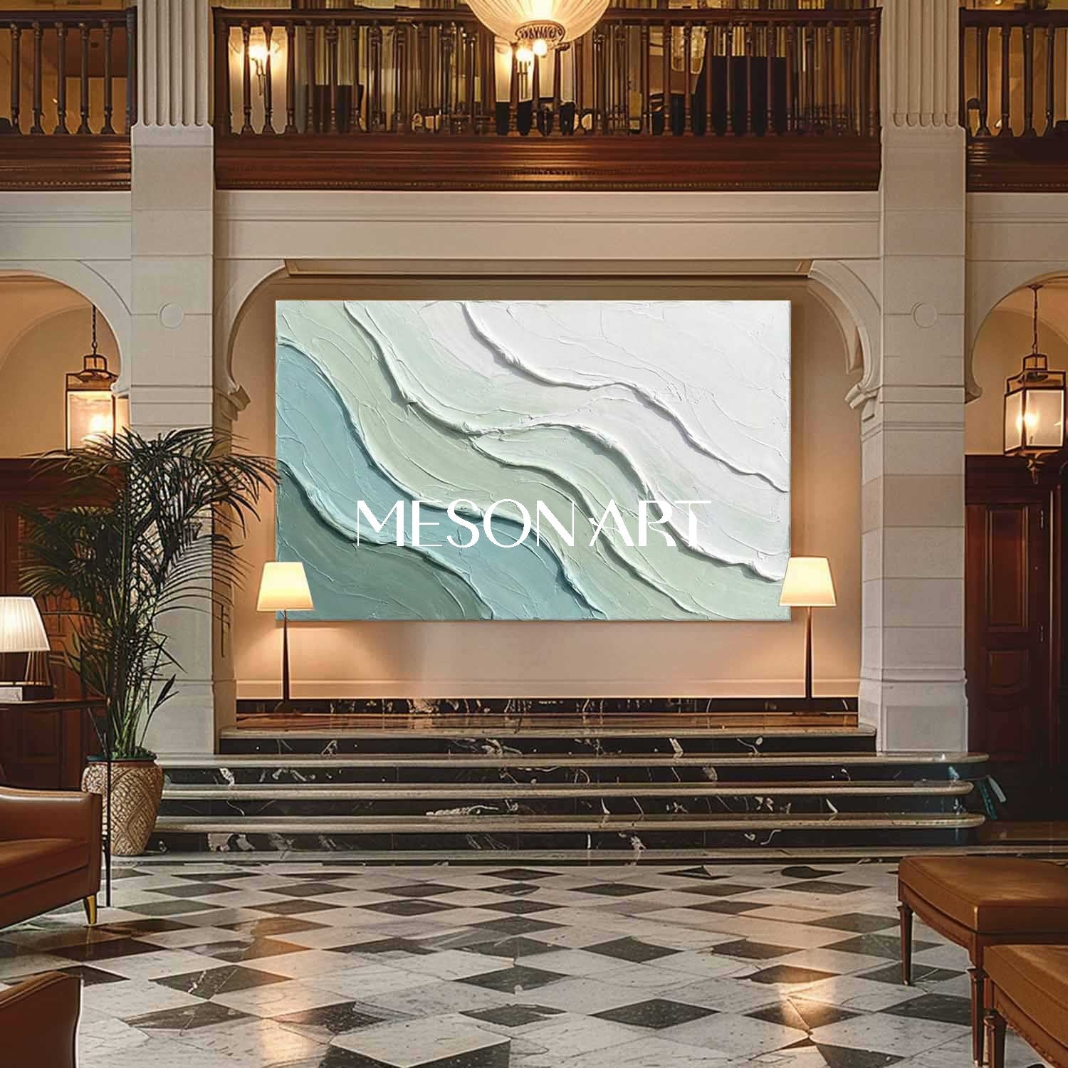 Green Abstract Sea Abstract Wall Art Decor Minimalist Ocean Wave Paintings Interior Design Decor