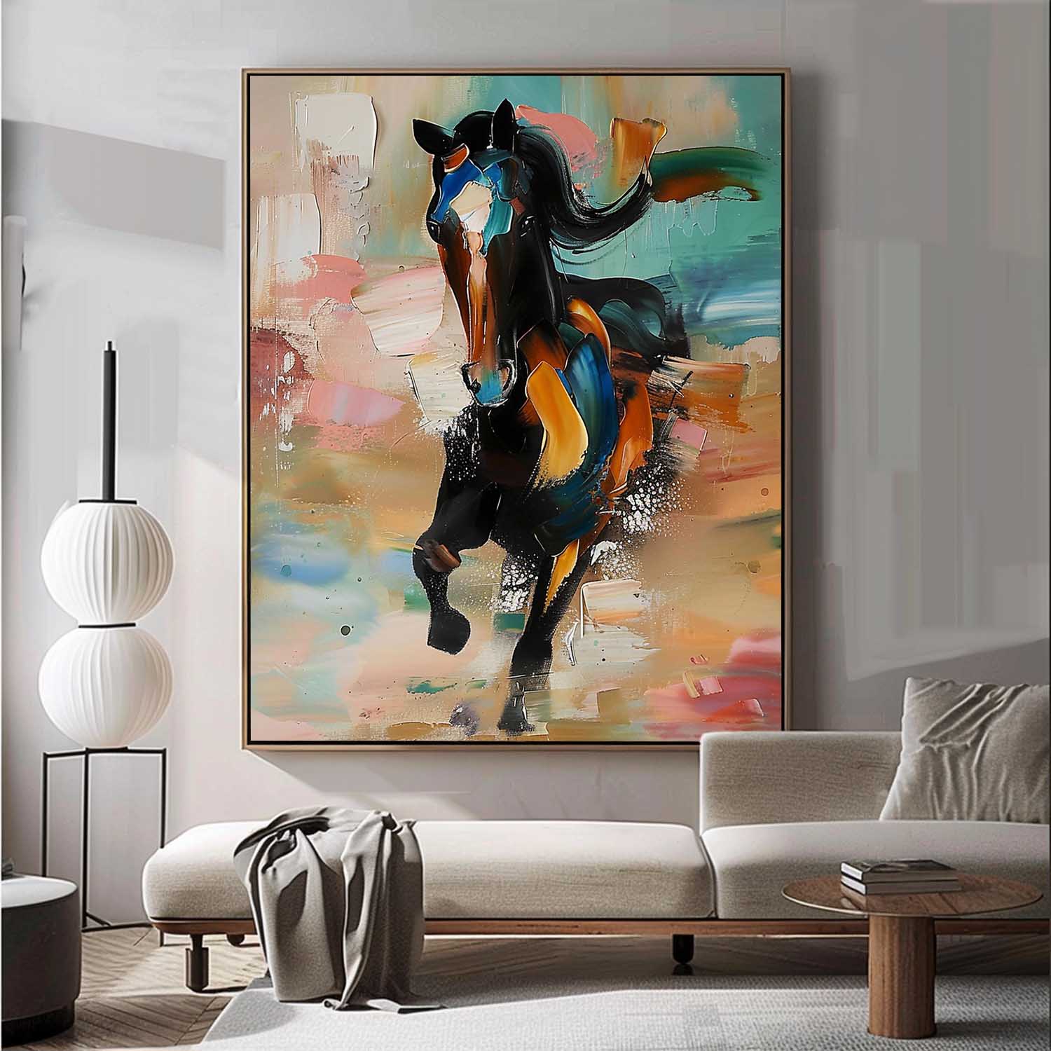 Large Running Horse Oil Painting For Sale Horse Texture Painting Palette Horse Canvas Wall Art Decor