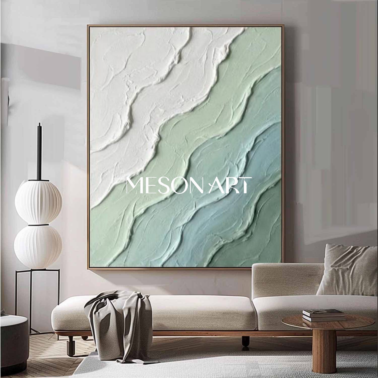 Large Green Abstract Sea Wall Art Decor Minimalist Ocean Wave Painting