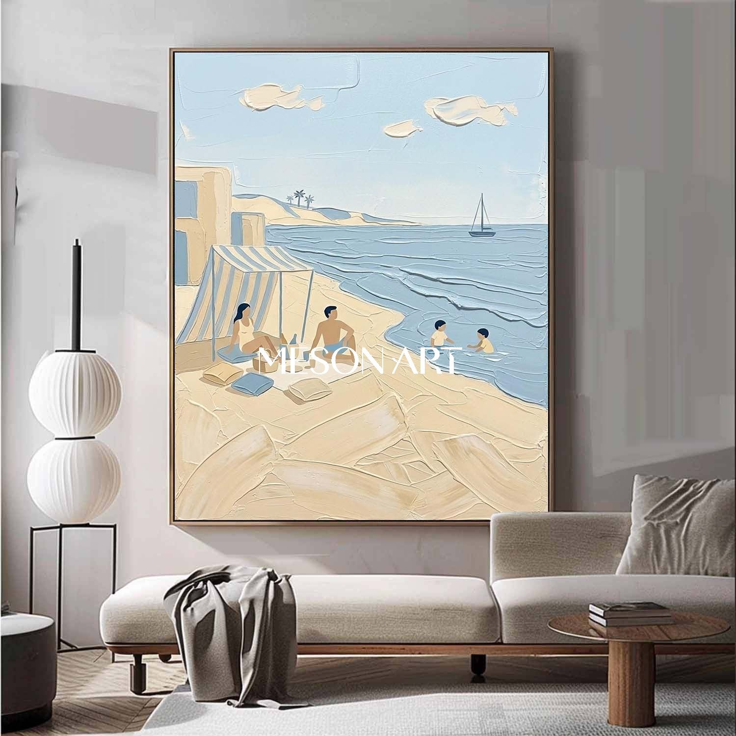 Textured Beach Painting Modern Minimalist Beach Art Family Beach Picnic Art