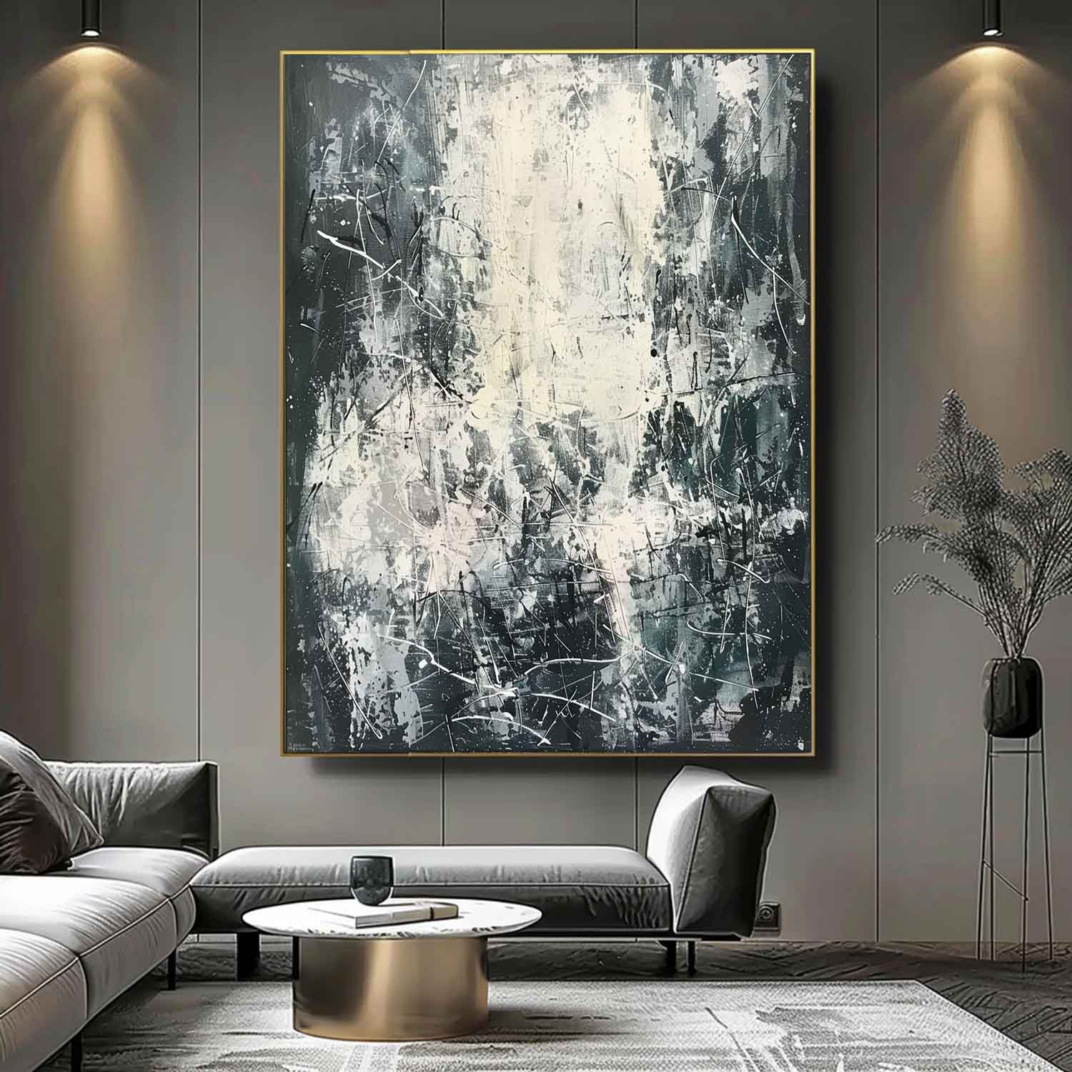 Large White and Green Abstract Expressionism for sale White and Green Abstract Canvas Wall Art Decor