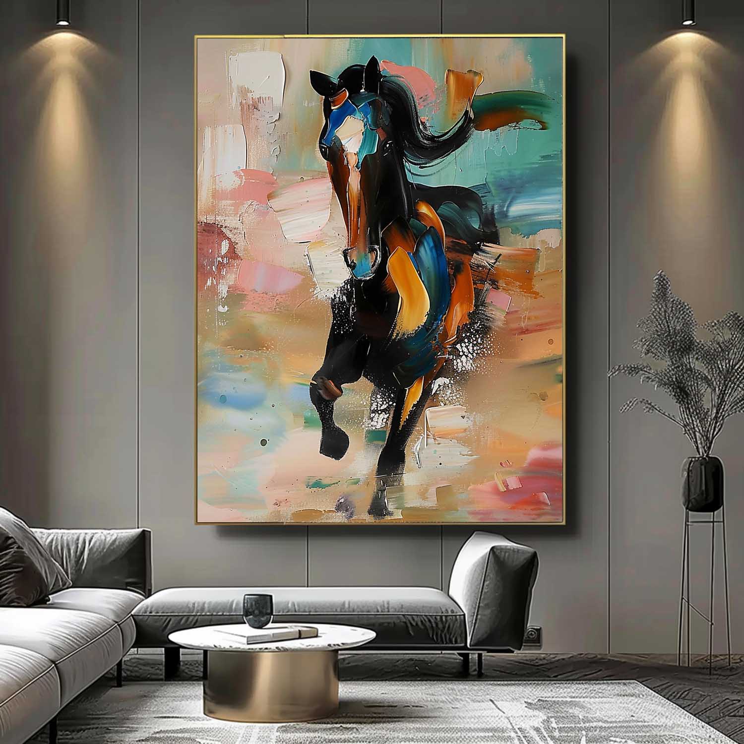 Large Running Horse Oil Painting For Sale Horse Texture Painting Palette Horse Canvas Wall Art Decor
