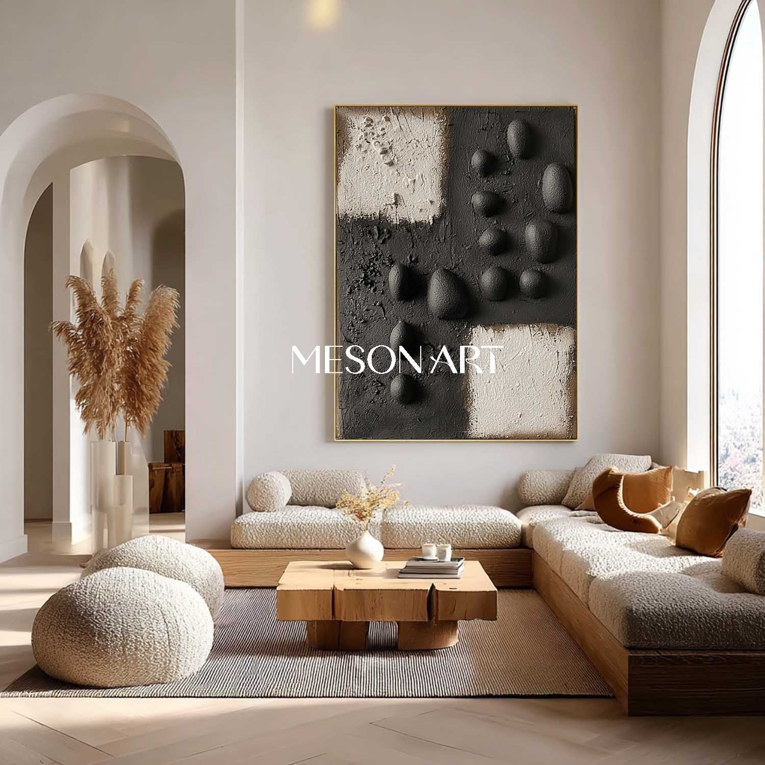 Handcrafted Monochrome 3D Texture Art – Unique Black & White Wall Accent for Modern Dining Rooms
