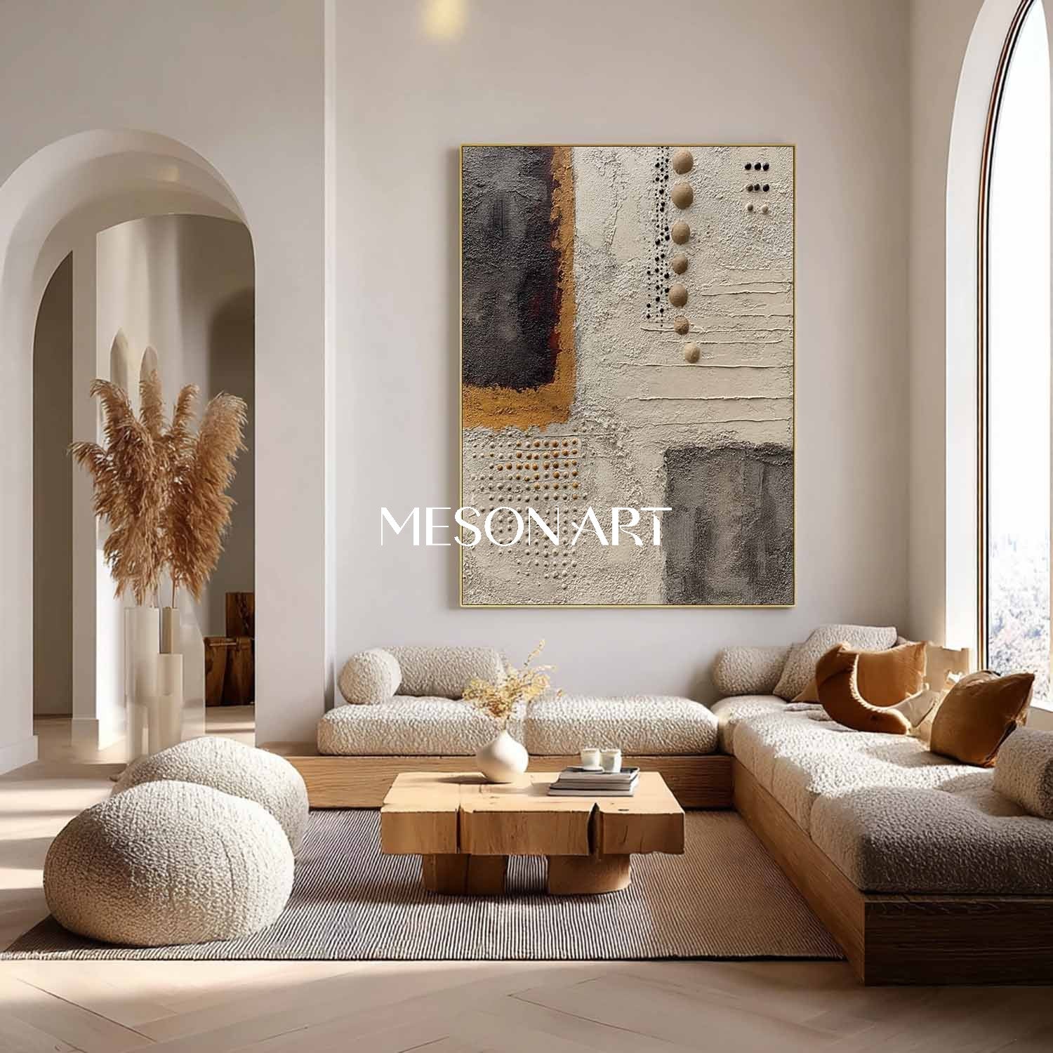 Handmade Modern Wabi-Sabi Art Heavy Impasto Neutral Color Painting