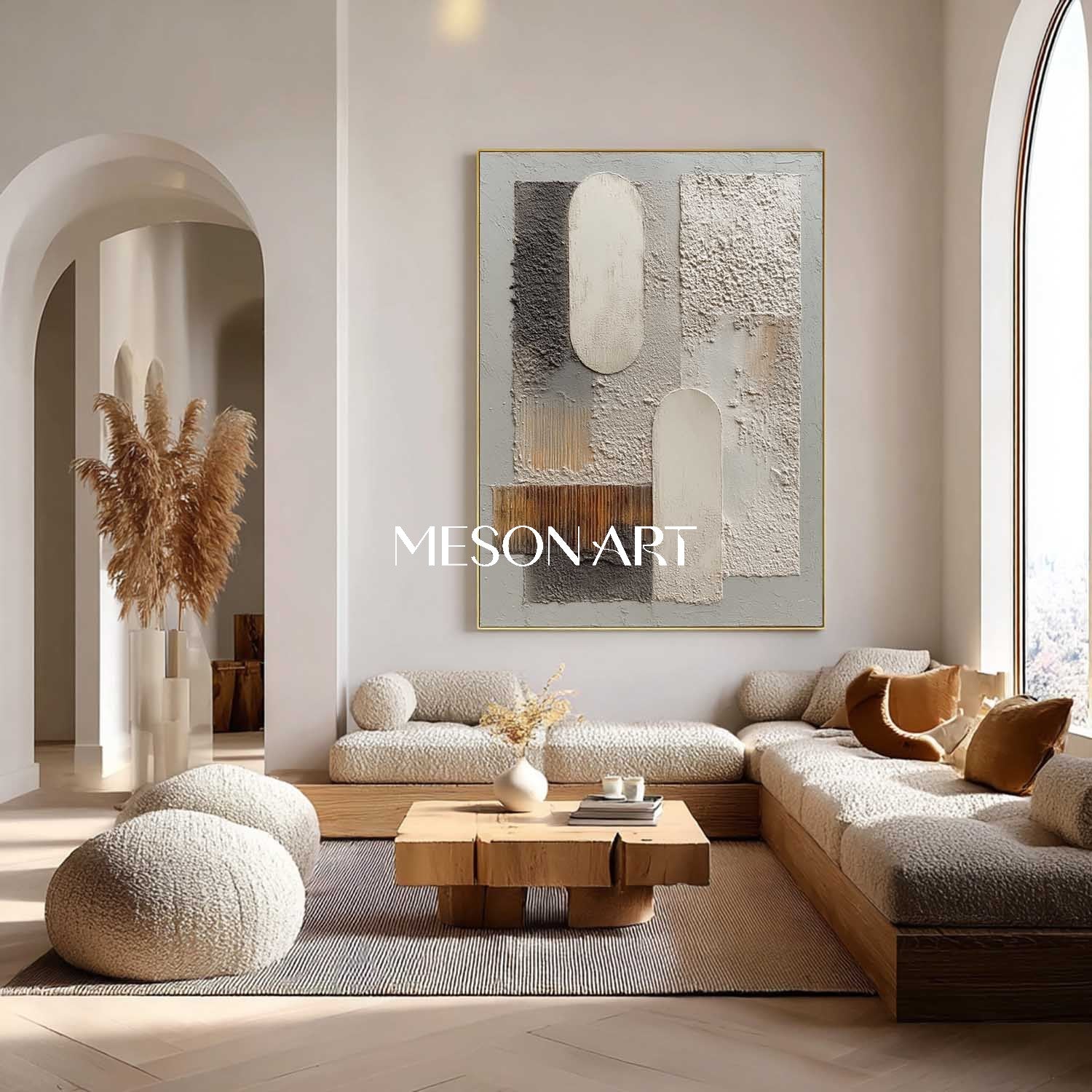 Large Contemporary Wabi-Sabi Original Textured Canvas Bedroom On Sale