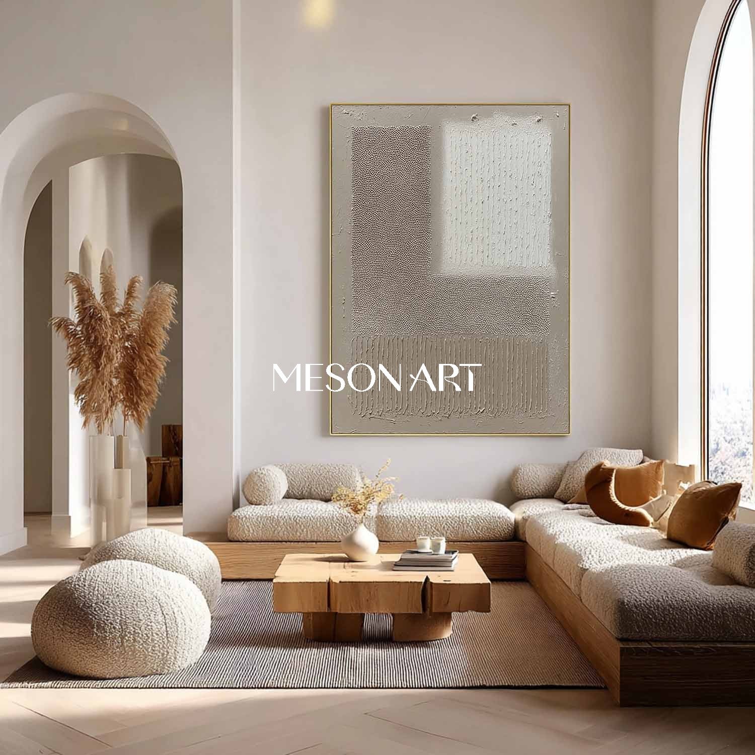 Wabi-Sabi Minimalist Wall Art Neutral Gray Framed Canvas Dinning Room