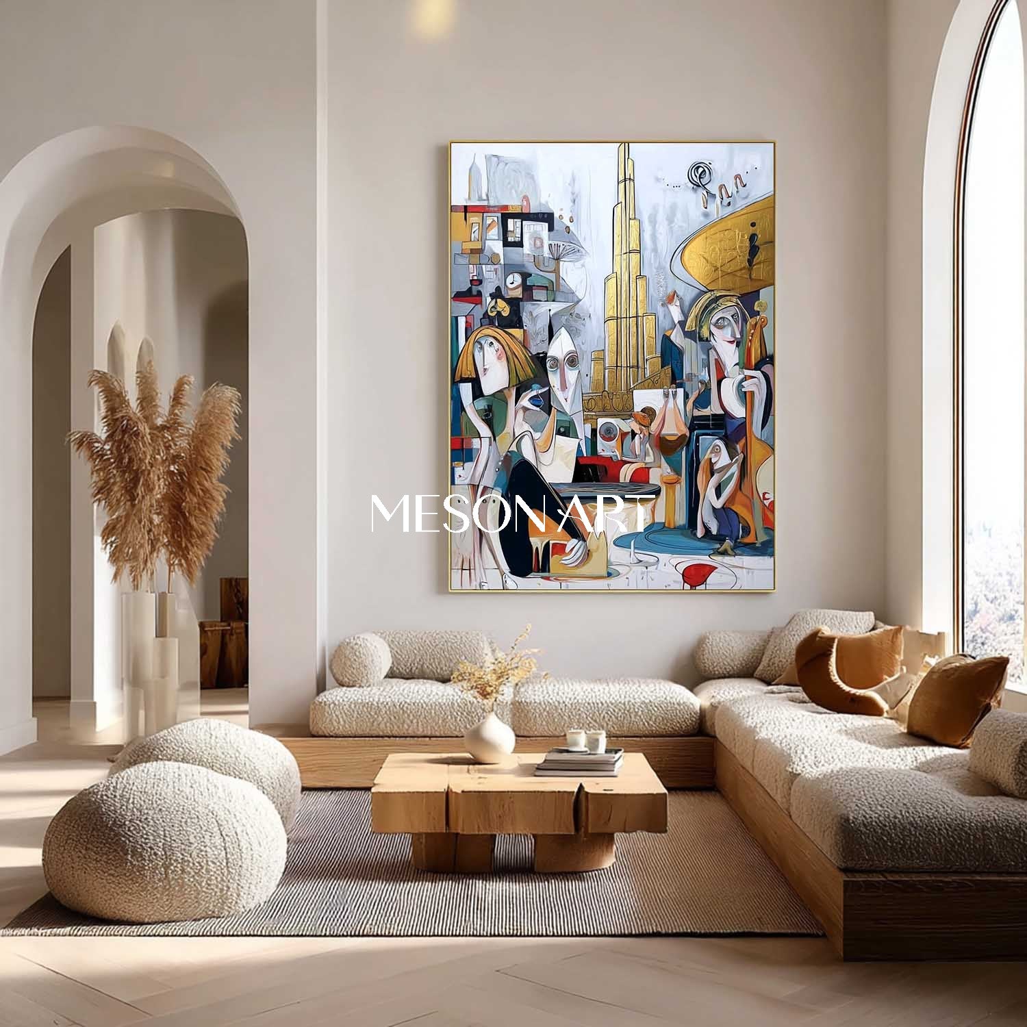 Colorful Cubism Figurative Abstract Painting Large Canvas Coffee Shop