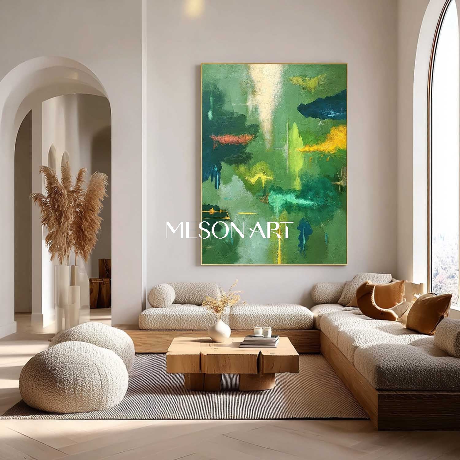 Vibrant Green Organic Abstract Painting Landscape Canvas Colorful Art