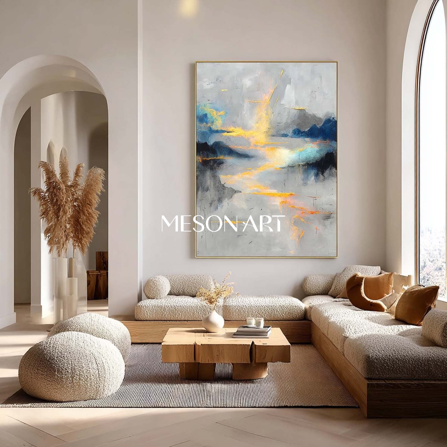 Buy Gray Blue Abstract Oil Painting Modern Textured Canvas Living Room