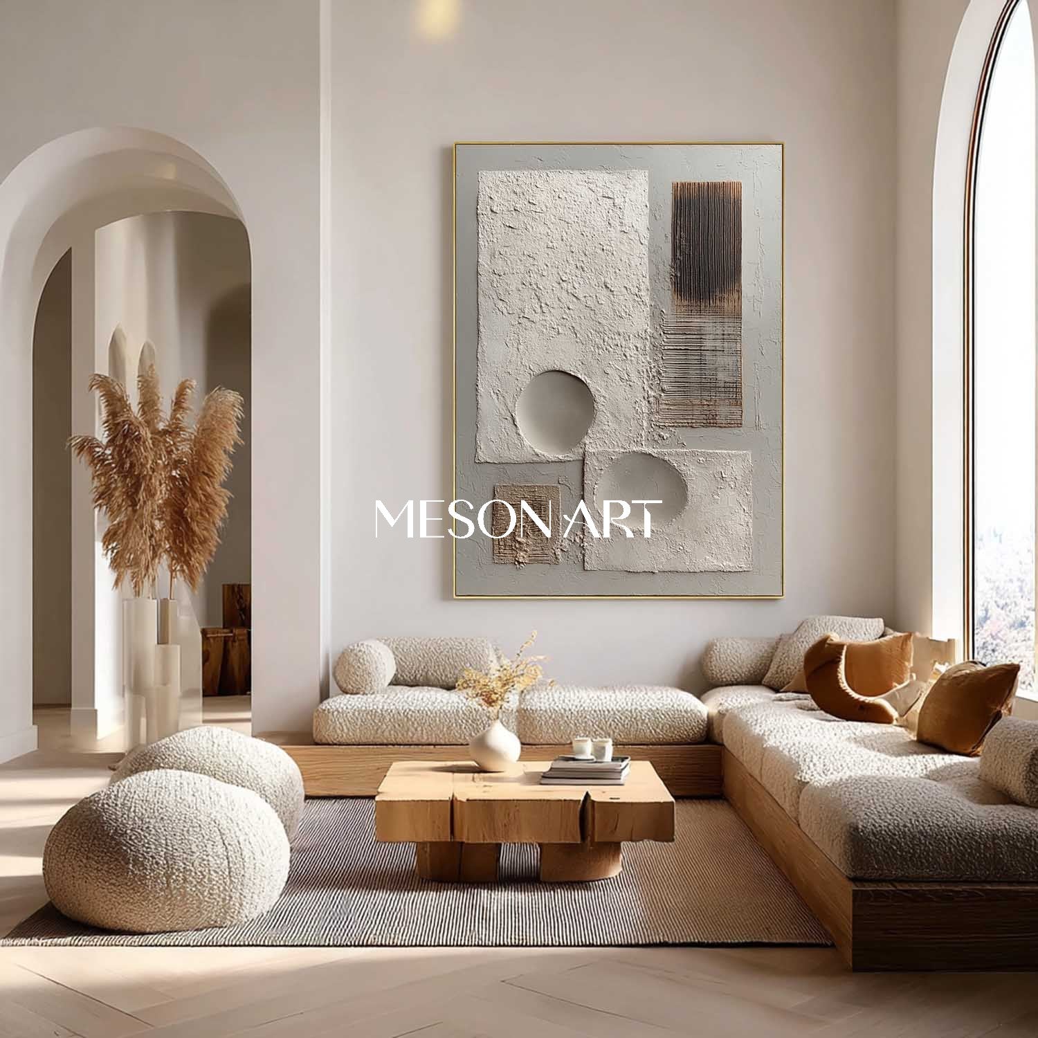 Wabi-Sabi Minimalist Geometric Painting Textured Canvas Art Hallway