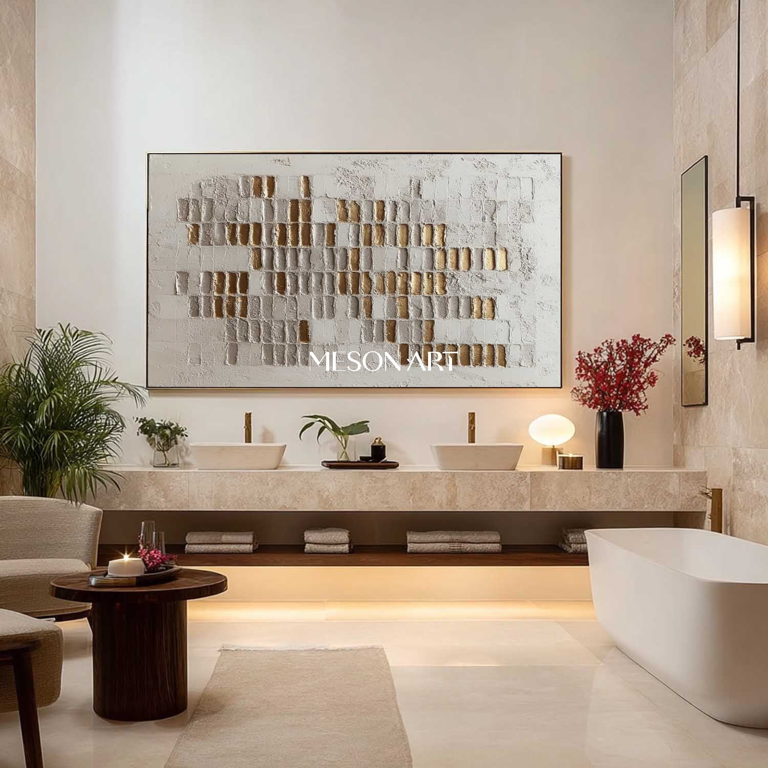 Modern Wall Decor Ideas Gold and White Abstract Textured Canvas Art for Sale Wabi-Sabi Art