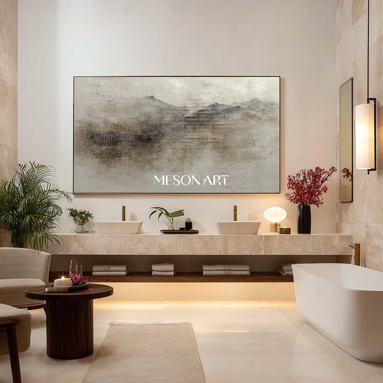 Light Grey Landscape Painting Earthy Abstract Texture Canvas Art for Sale Wabi Sabi Art