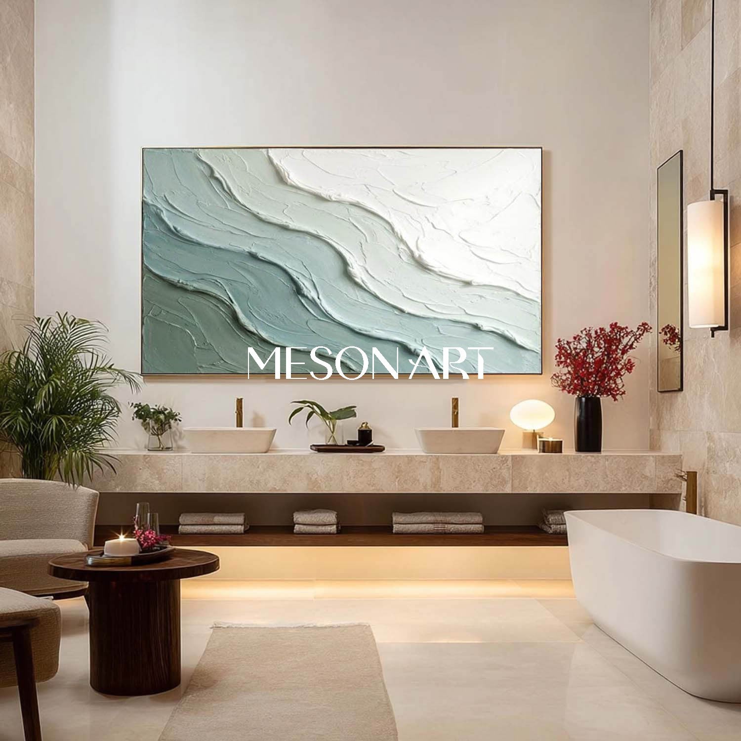 Green Abstract Ocean Wall Art Decor Sea Minimalist Art Wall Painting