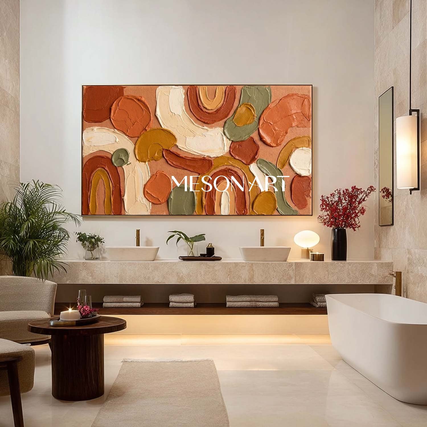 3D Large Bohemian Minimalist Canvas Painting Arched Lines Abstract Art