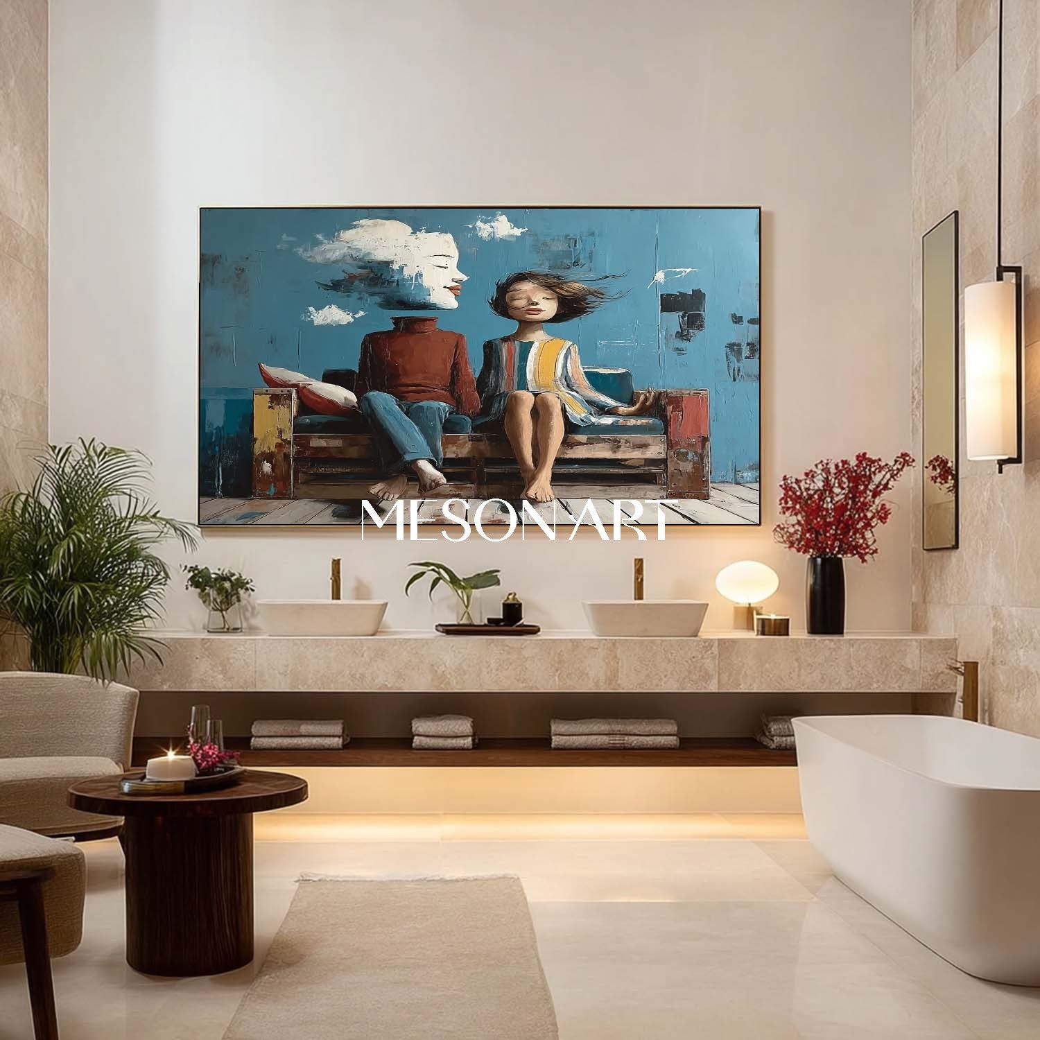 Abstract Children in the Wind – Dreamlike Cloudscape Surrealist Wall Art