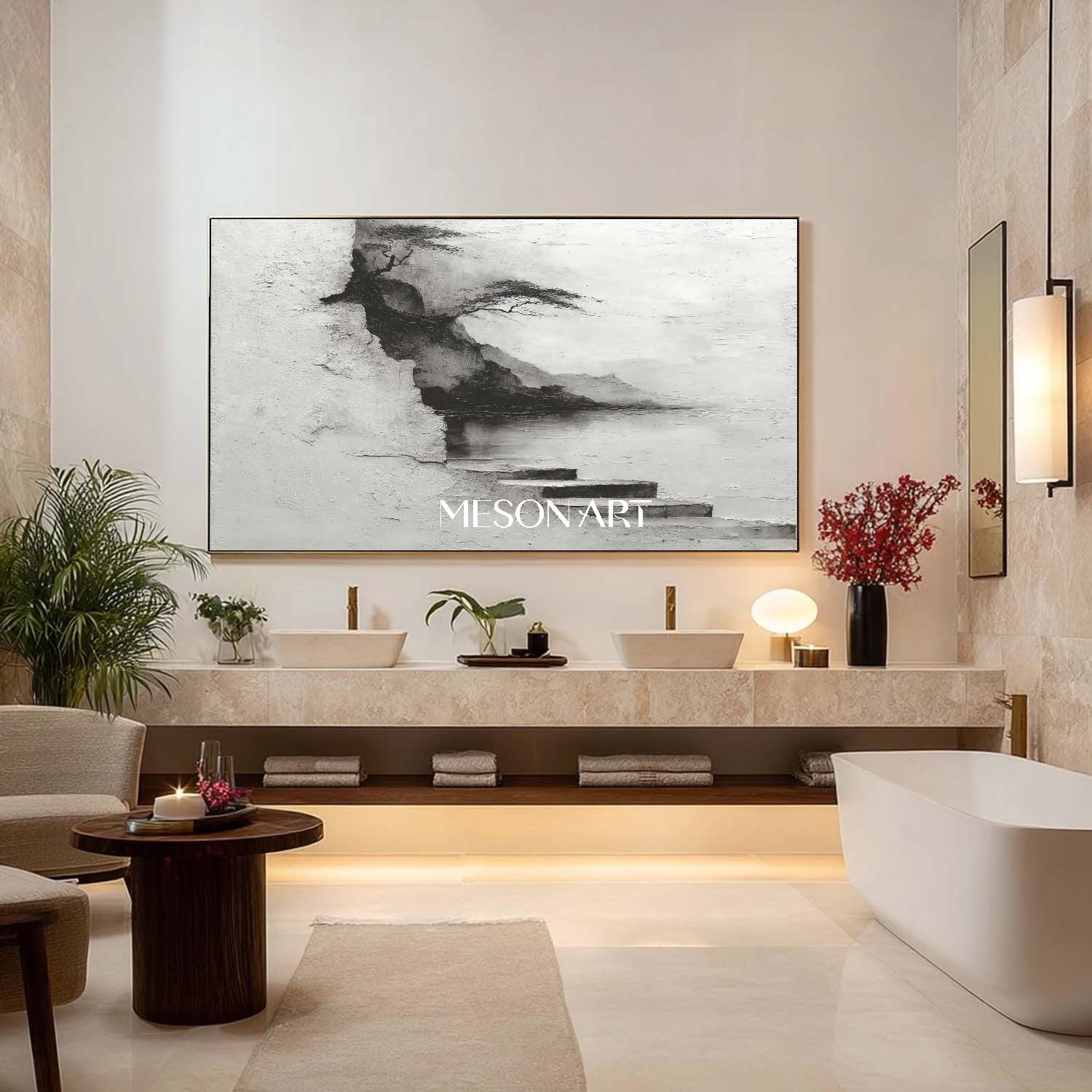 Black and white ink landscape paintings Wabi-sabi wall art decoration Ink landscape paintings