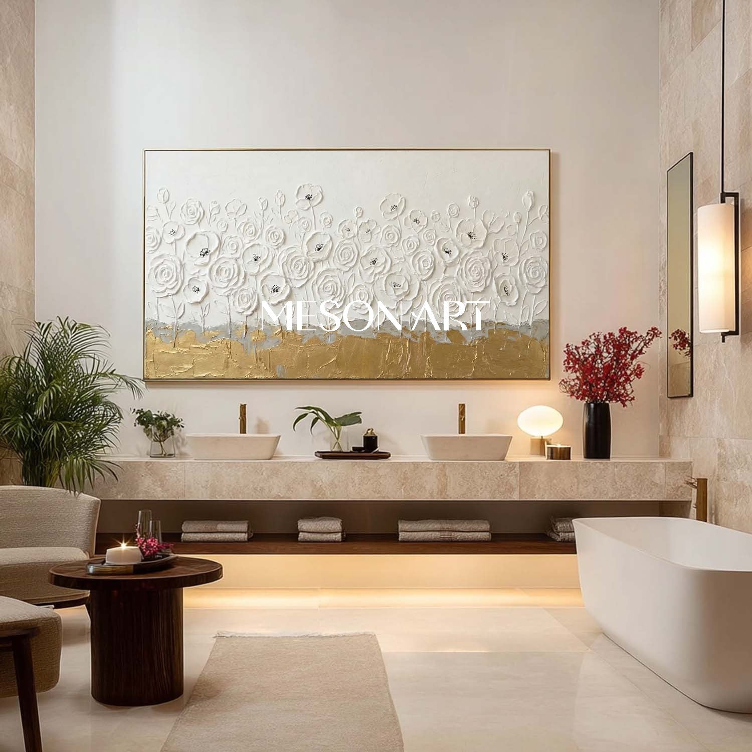 Panoramic Textured Abstract Floral Canvas Art Plaster Flower Painting