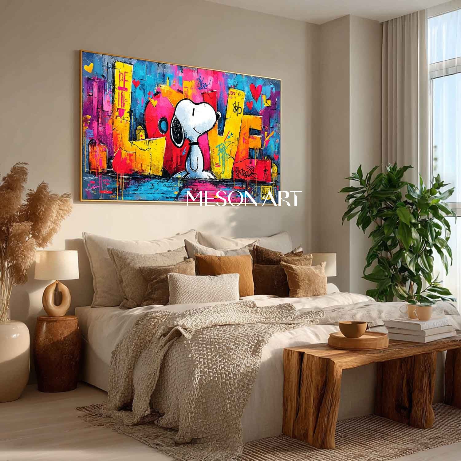LOVE and Snoopy graffiti abstract art Snoopy pop canvas art Snoopy and LOVE wall decor