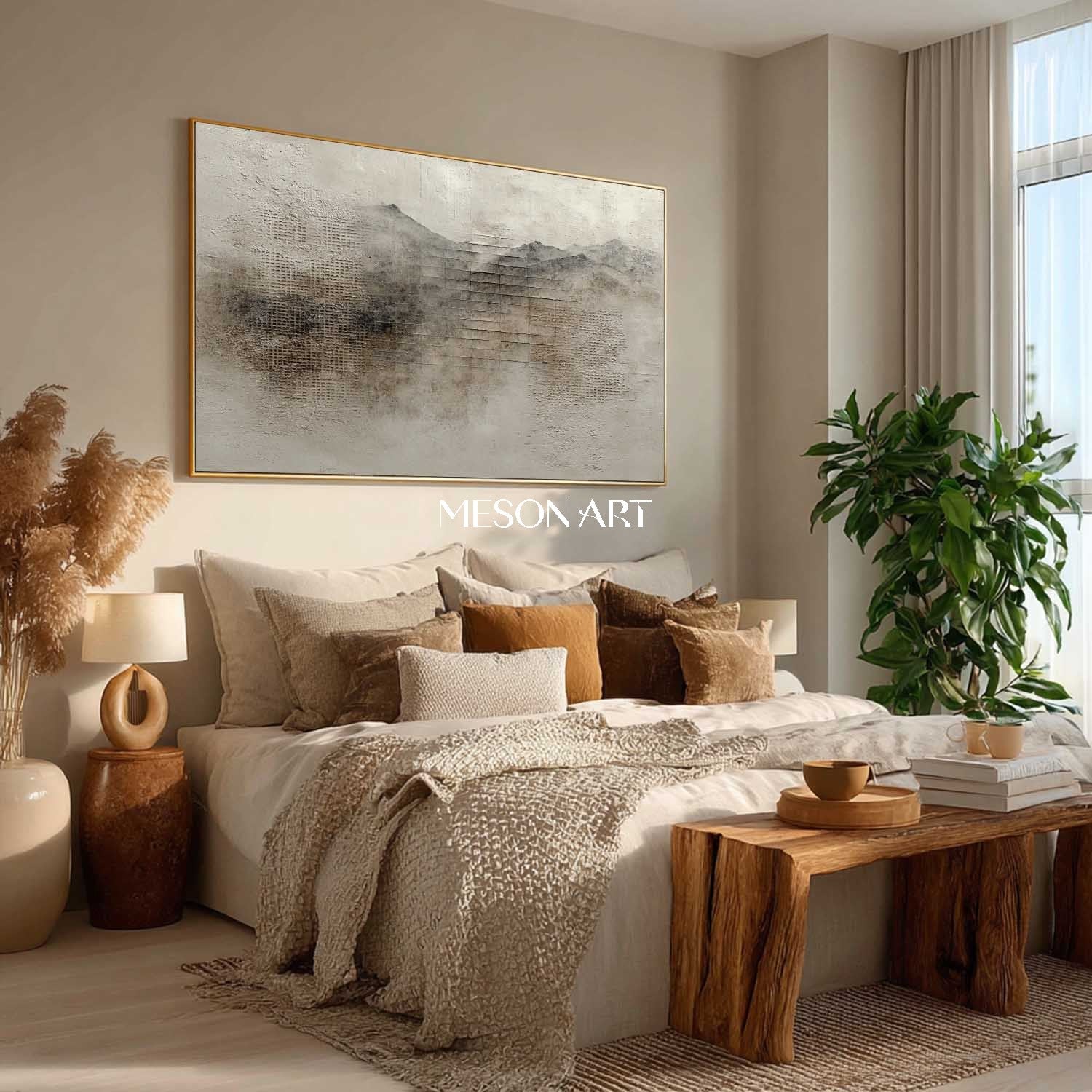 Light Grey Landscape Painting Earthy Abstract Texture Canvas Art for Sale Wabi Sabi Art