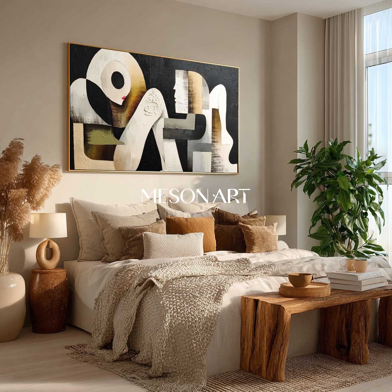 Contemporary Black and White Abstract Art Geometric Figures Painting