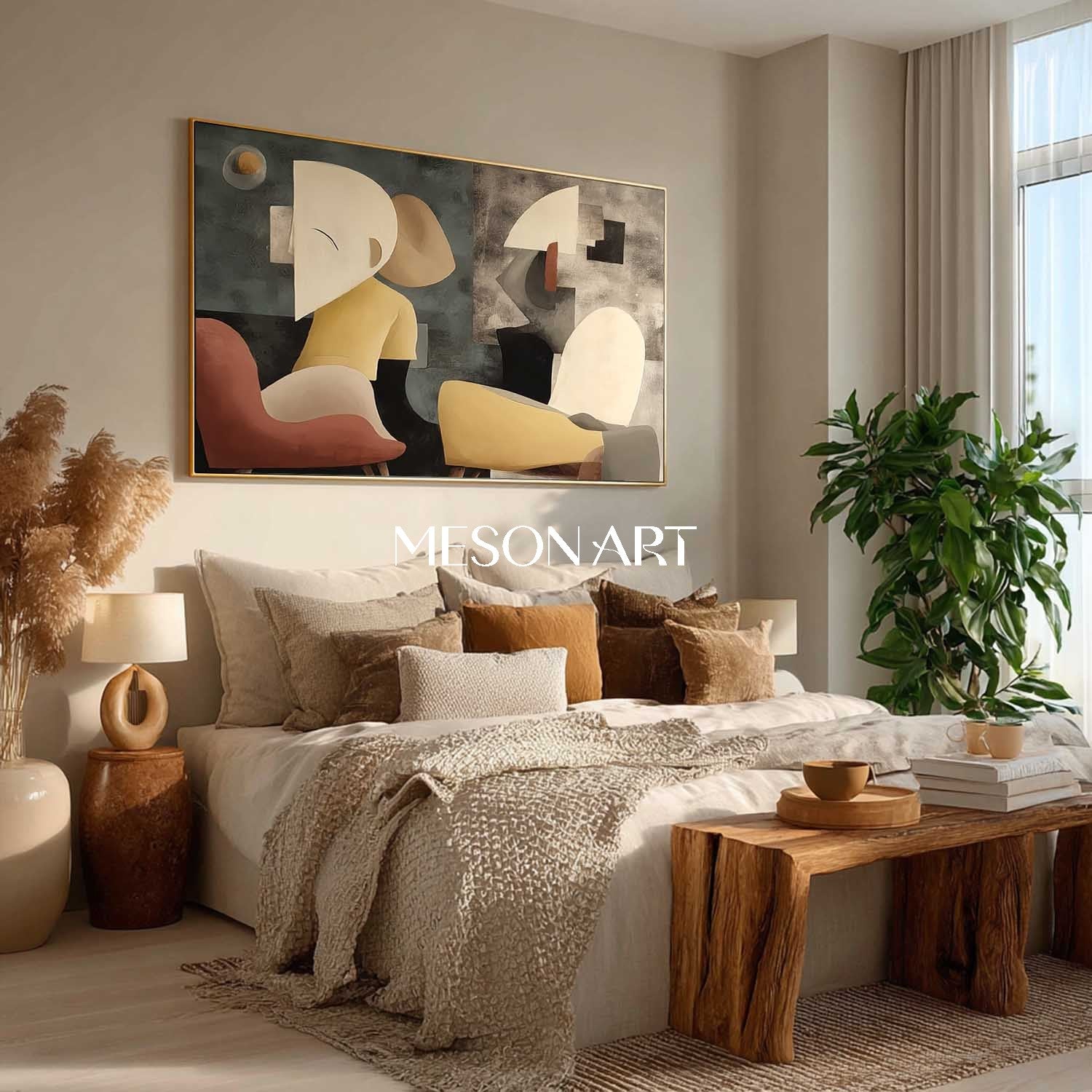 Large Original Abstract Figurative Painting Cubist Style Wall Decor