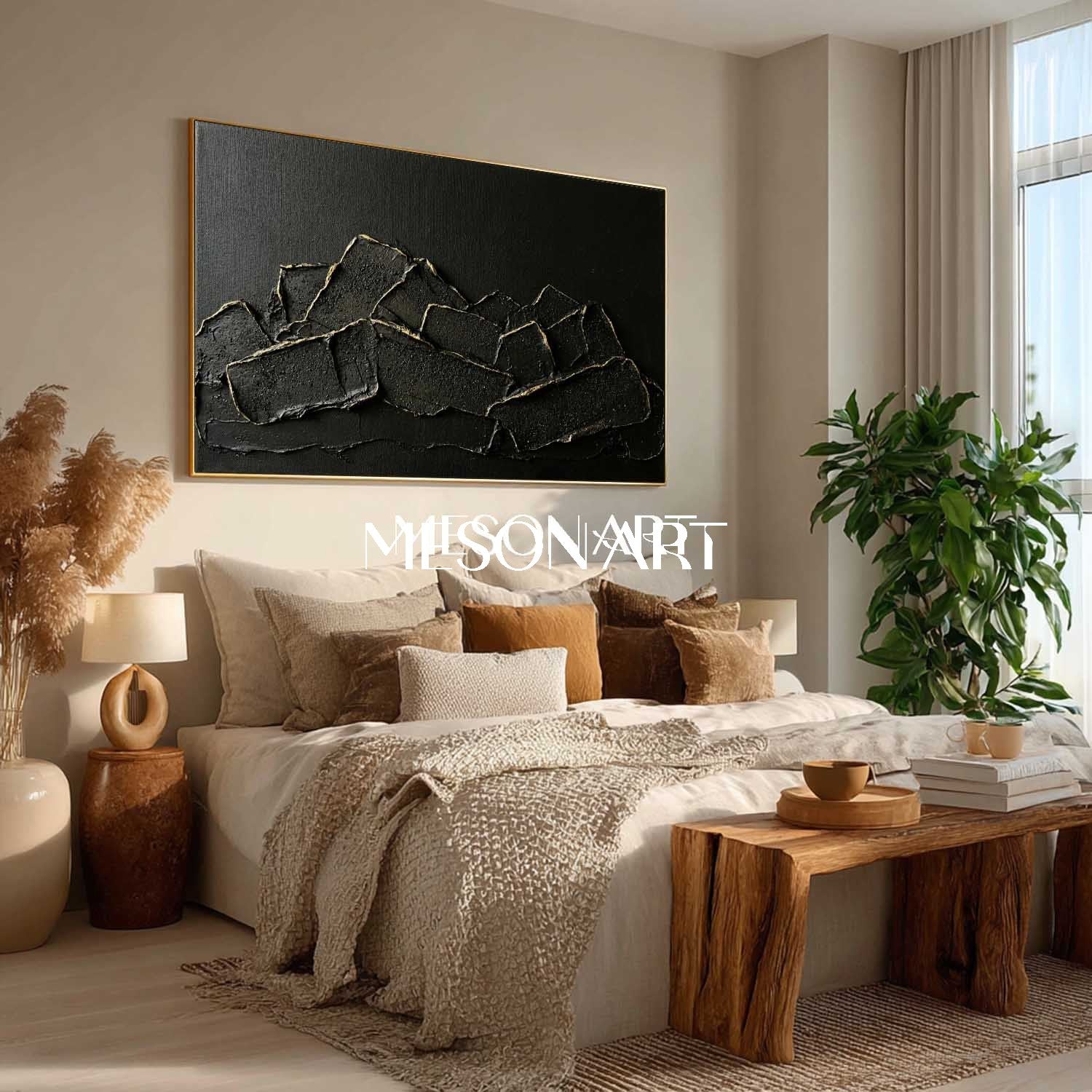 Black Gold Abstract Mountain Canvas Wall Art Modern Luxury Living Room Decor