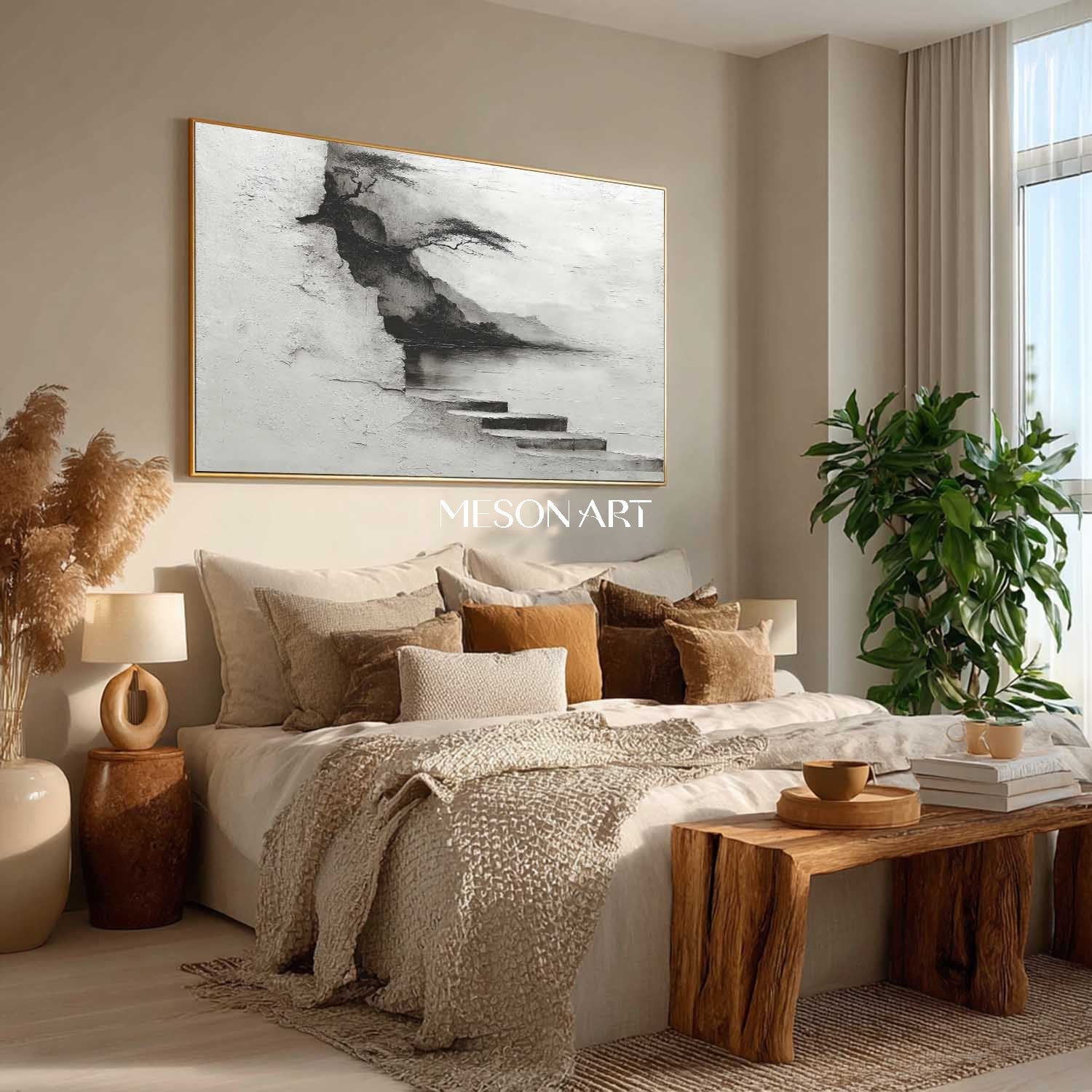 Black and white ink landscape paintings Wabi-sabi wall art decoration Ink landscape paintings