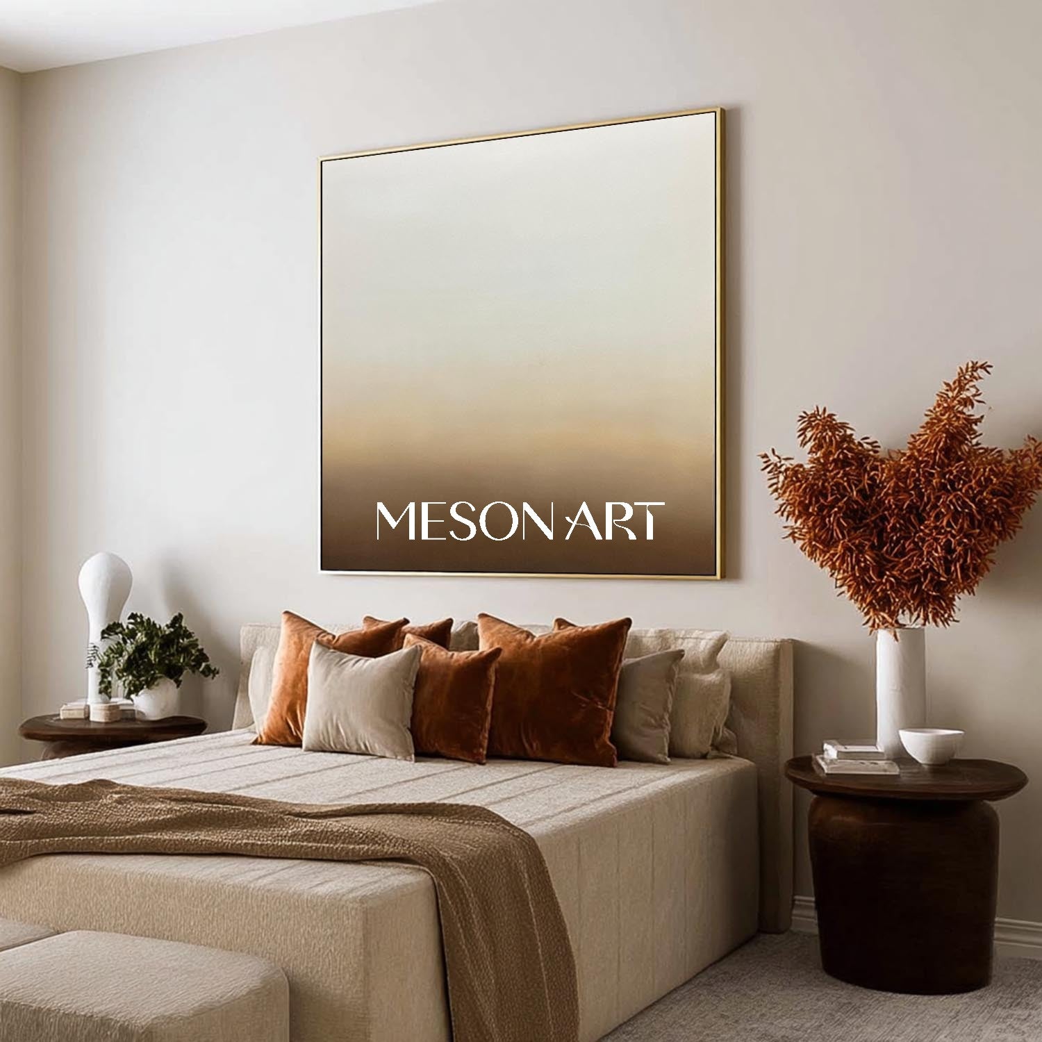 Gray and Brown Abstract Art Medieval Gray White and Brown Minimalist Abstract Canvas Wall Decor