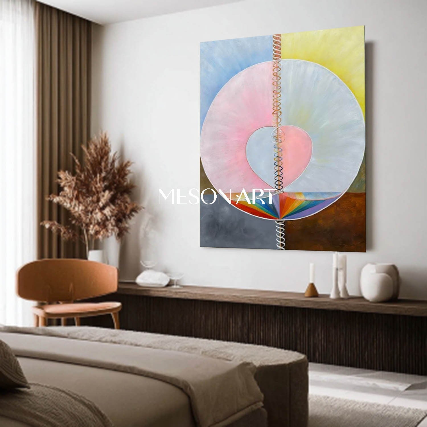 Hand-Painted Dreamy Abstract Oil Painting - Soft Pastel Geometric Wall Art