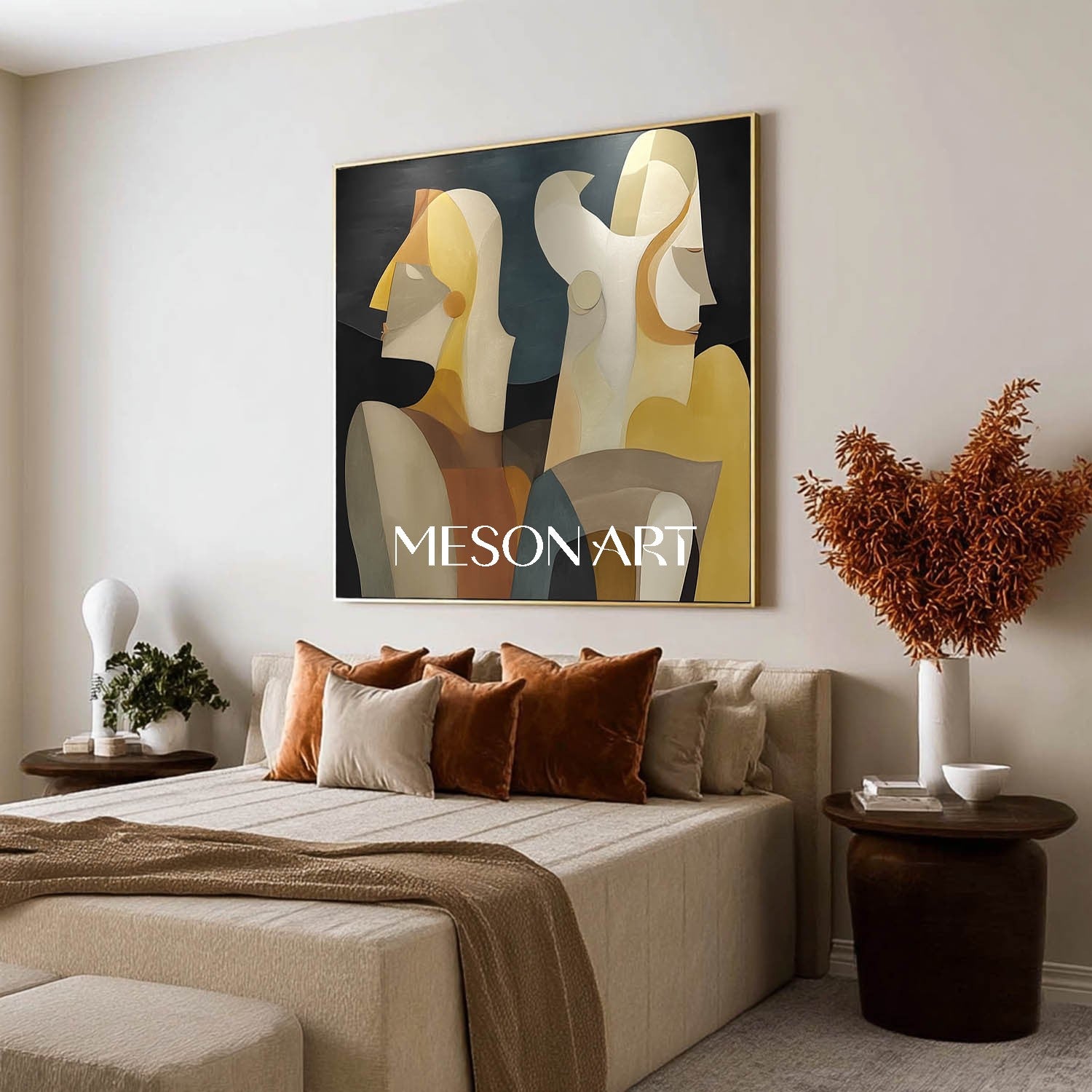 Buy Large Abstract Portrait Black Cubism Wall Art Decor Framed Canvas